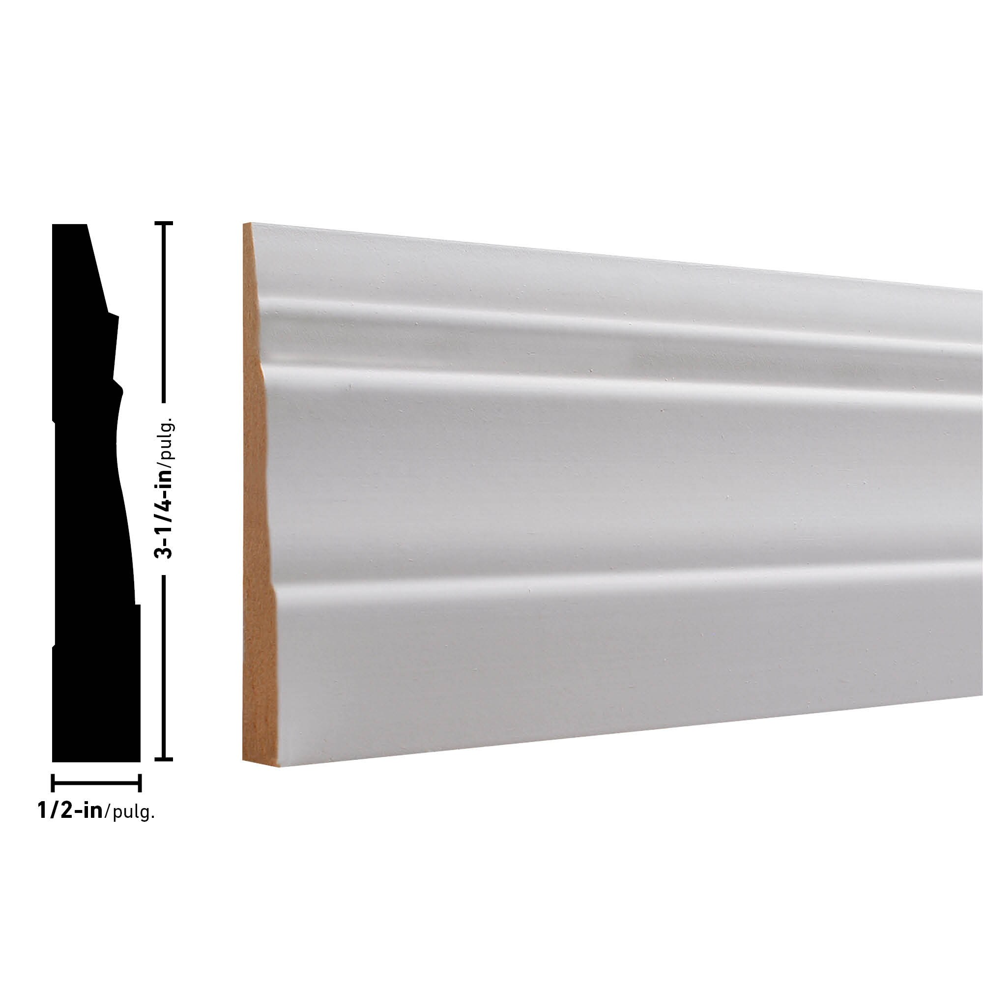 ReliaBilt 1/2-in x 3.25-in x 12-ft Primed MDF Baseboard Moulding in the ...