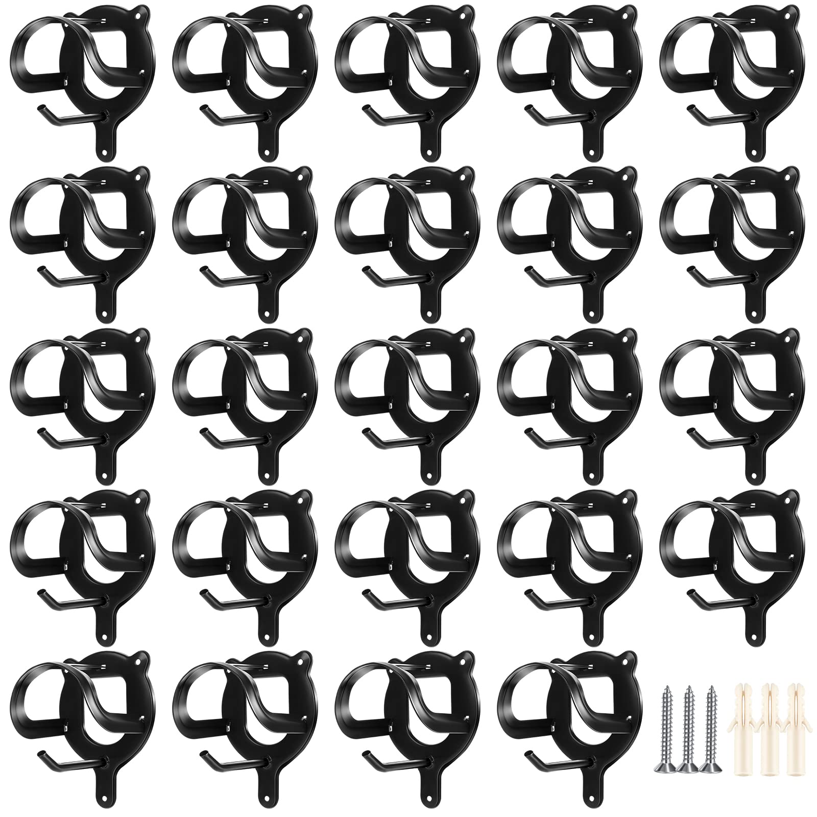 Phyfalip  Horse Bridle Rack 24 Count Metal Bridle Bracket Hooks with Tubes and Screws Matte Black for Stable Tack Storage