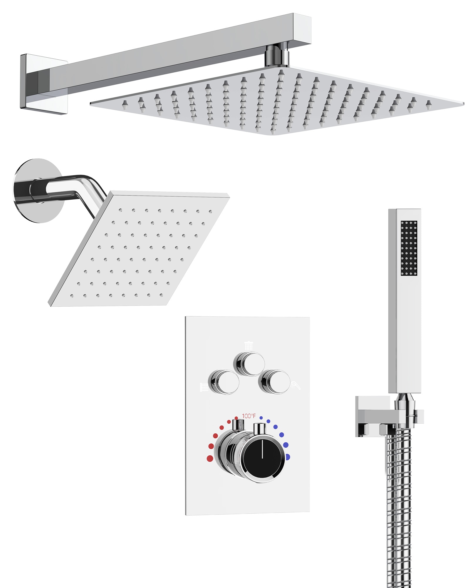 YAWWALK - 7-Sprays 12 in. and 6 in. Wall Mount Dual Fixed and Handheld Shower Head 2.5 GPM in Chr...