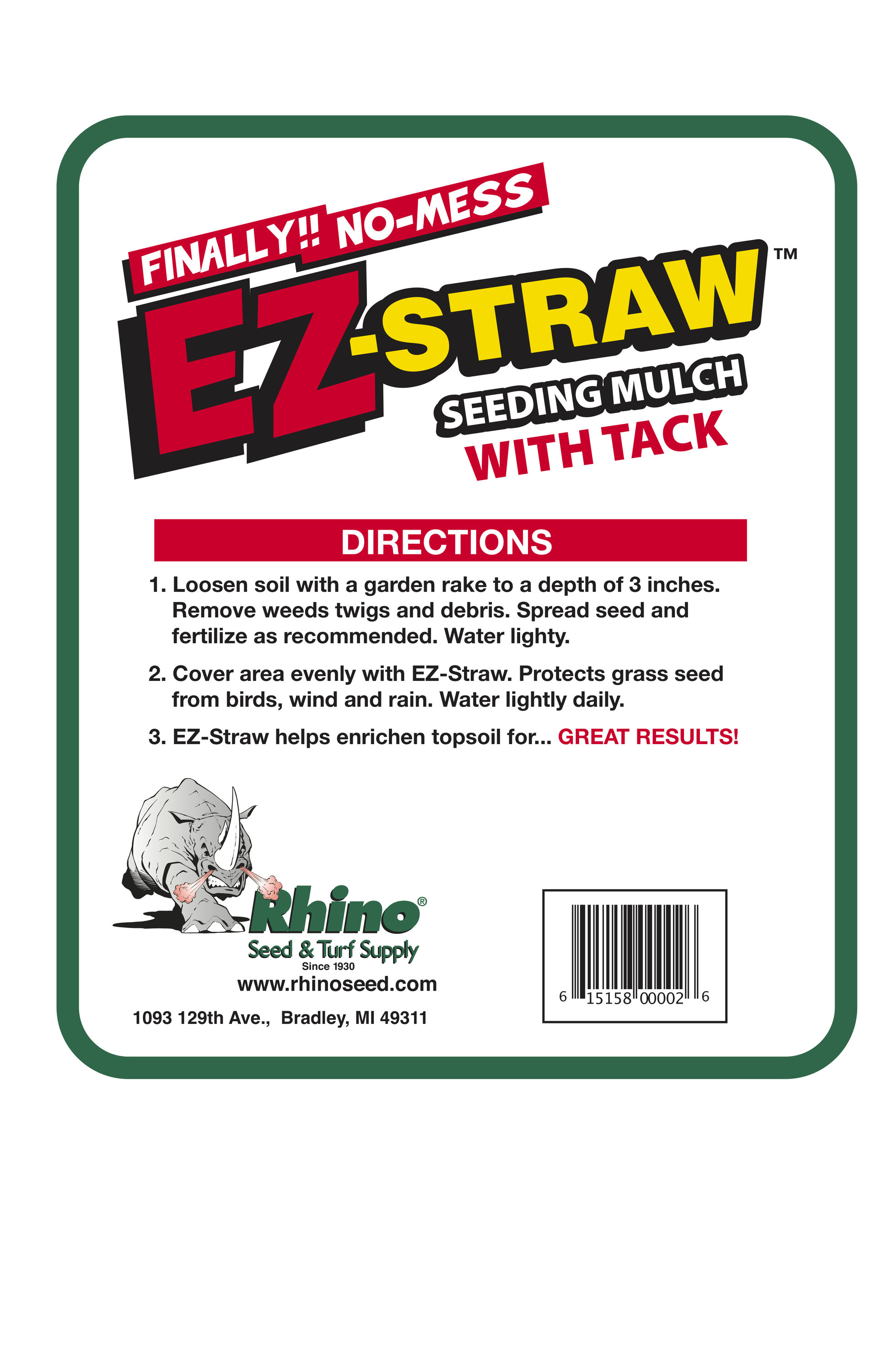 Rhino Seed Ez Straw Seeding Mulch, 2.5 cu ft