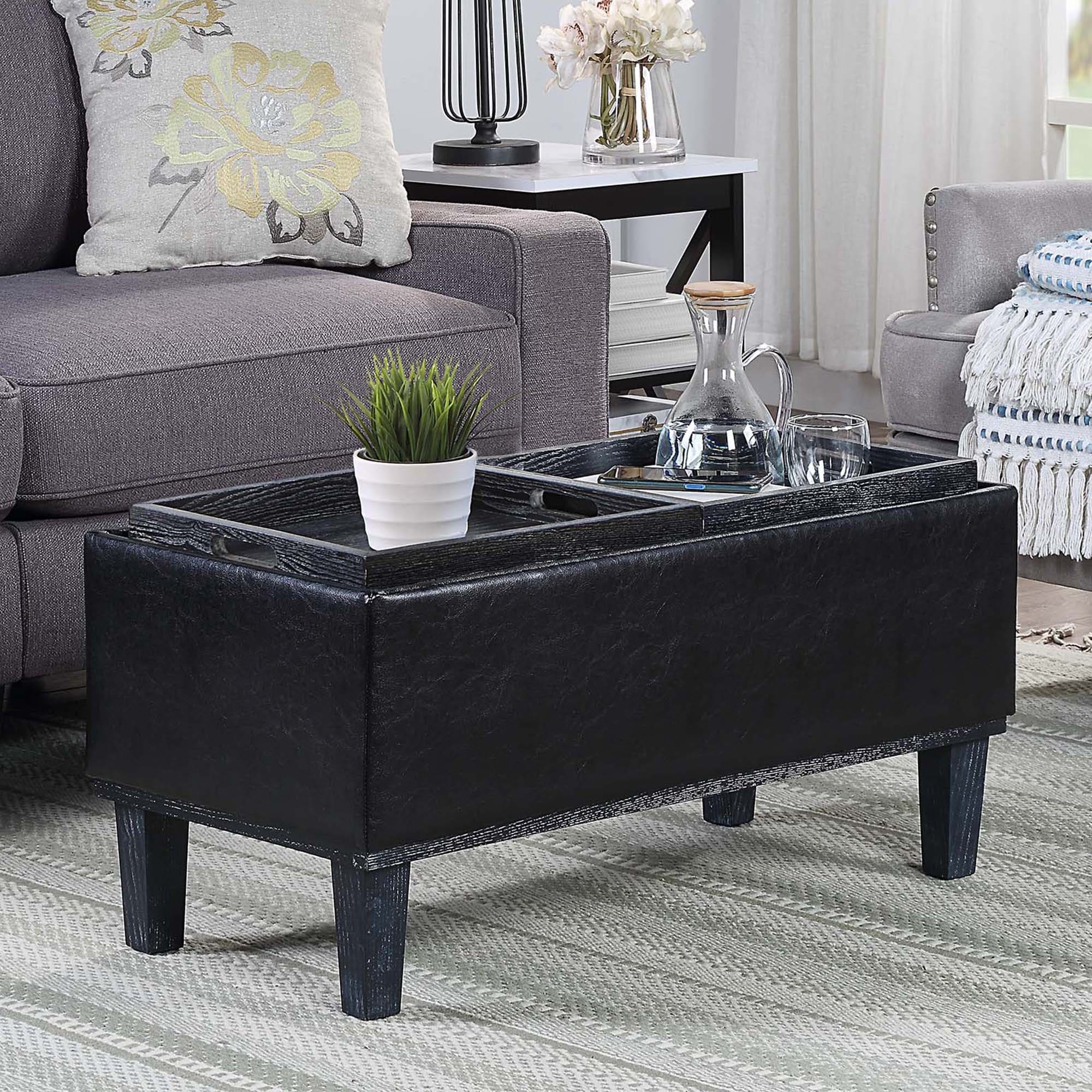 Convenience Concepts R9-226 Brentwood Rustic Black Faux Leather/Black Faux leather Storage Ottoman