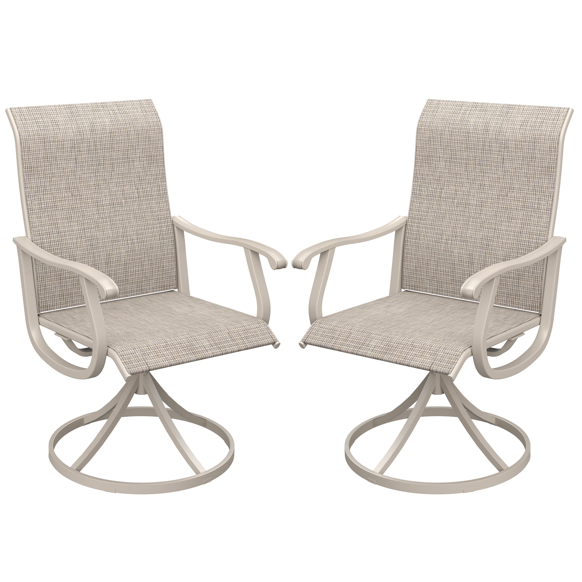 Damerin Z0123F Patio Chairs Set of 2 Sandshell Metal Frame Swivel Conversation Chair with Beige Mesh Seat