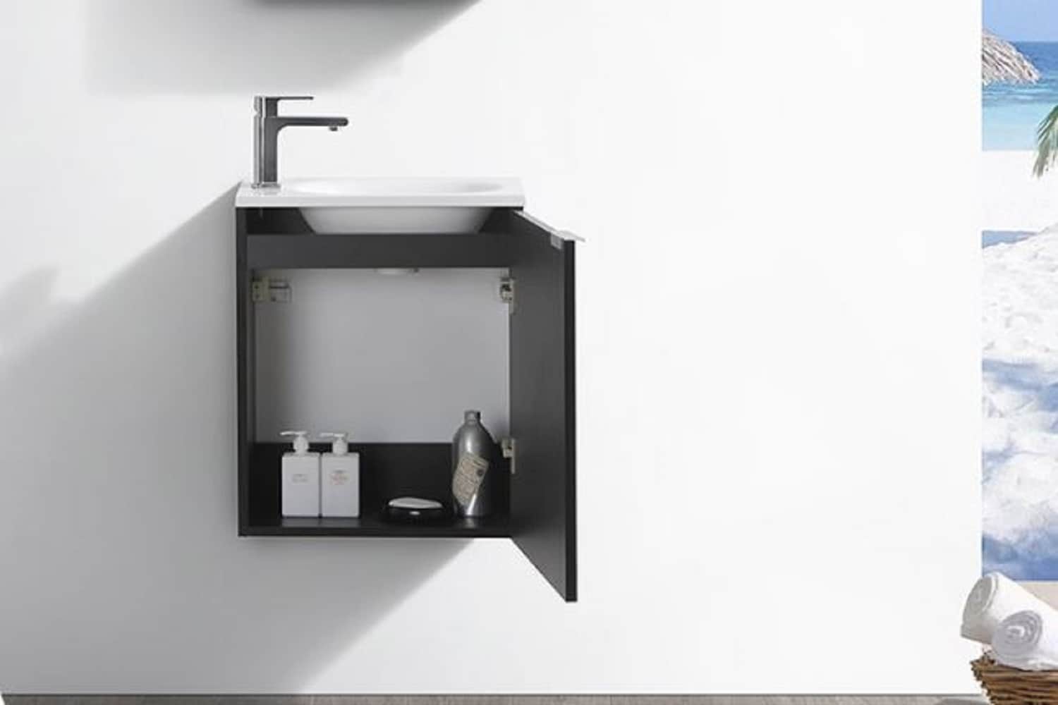 Valencia 20" Black Wall-Mount Vanity with White Acrylic Sink