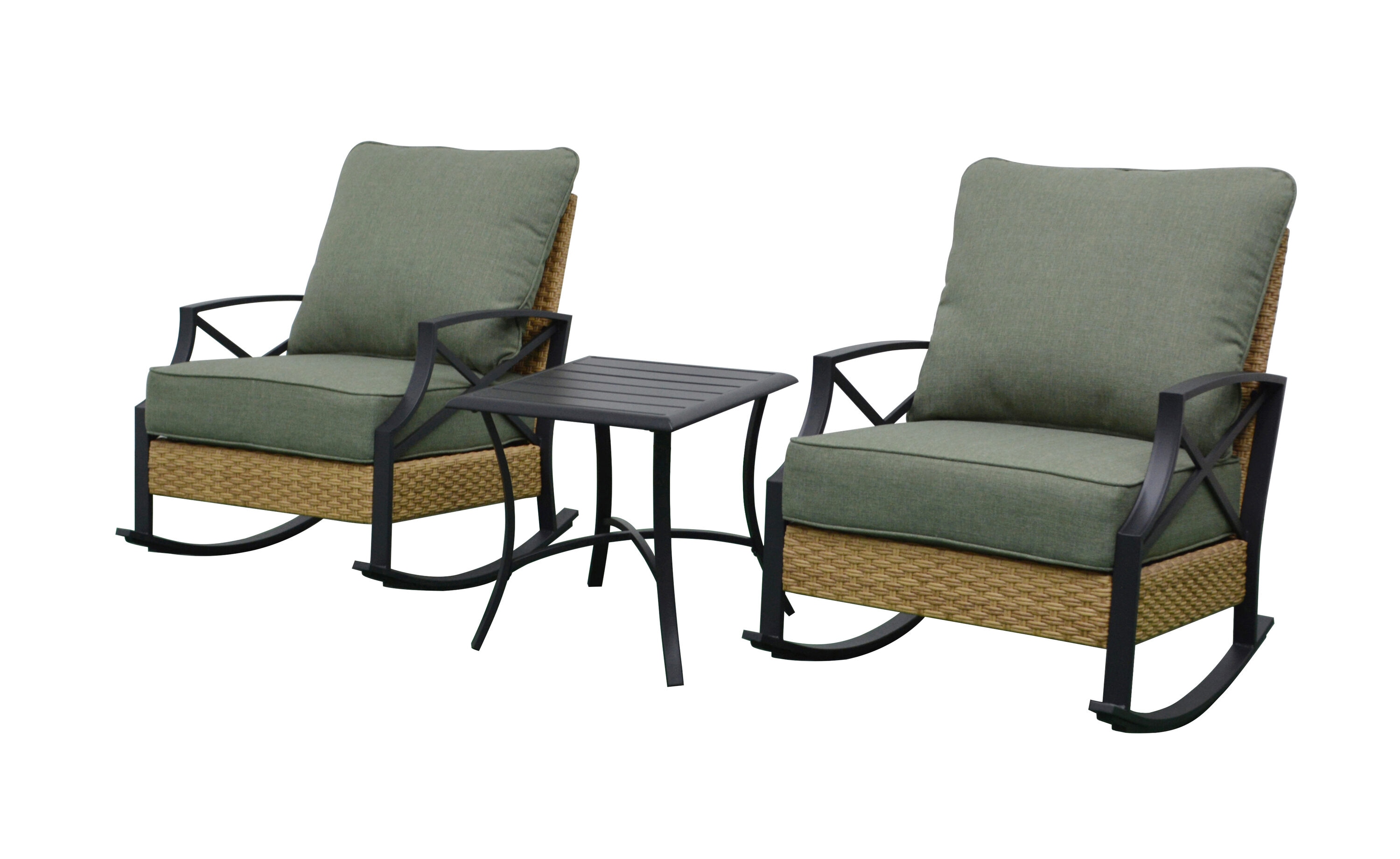 Style Selections CR-23S027BGRN Kenwood 3 -Piece Wicker Patio Conversation Set with Green Cushions