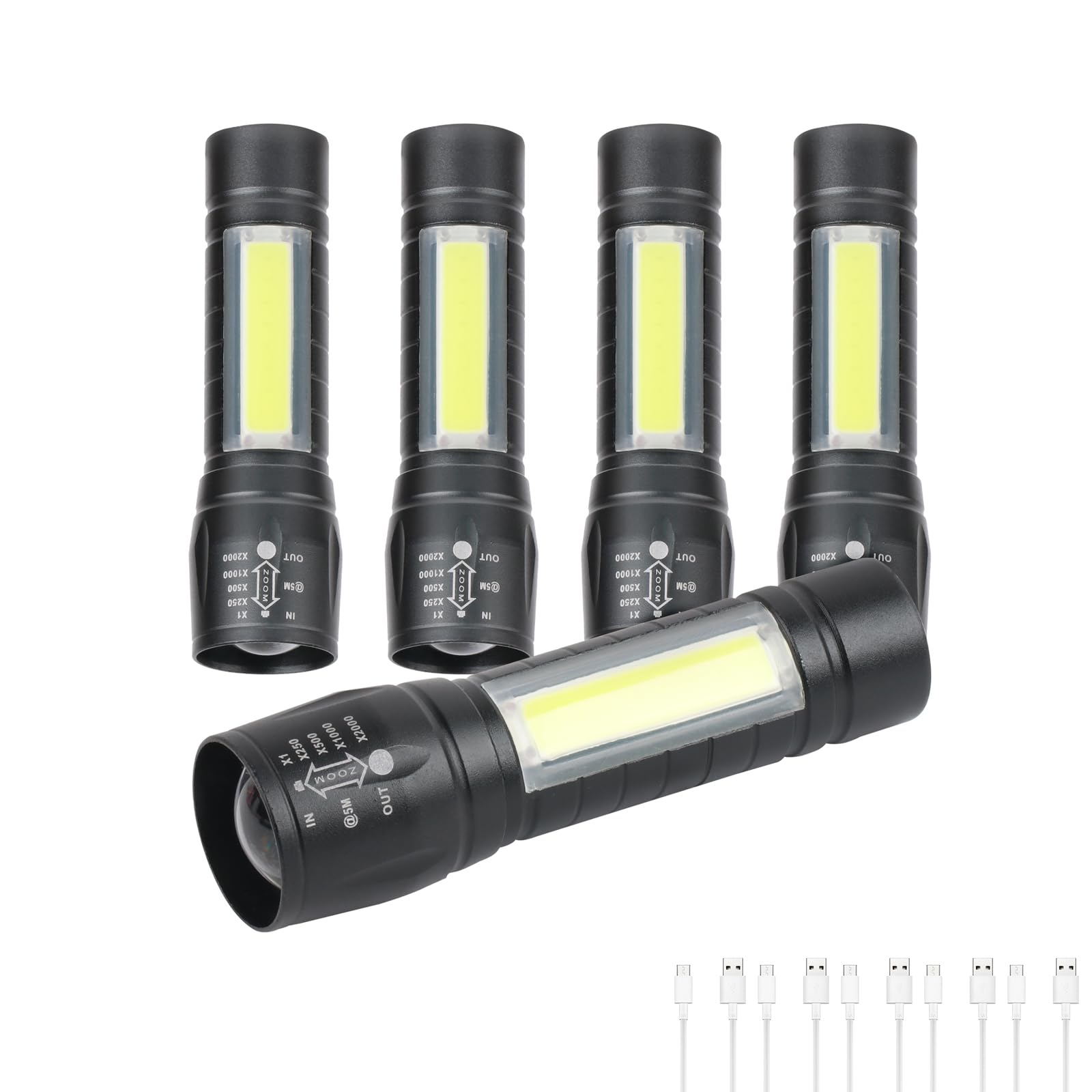 ITOPFOX  5 Pack Mini Small Pocket LED Flashlight USB C renewable power High Lumens Bright Powerful EDC Flash Lights Aluminum Handheld Flashlight