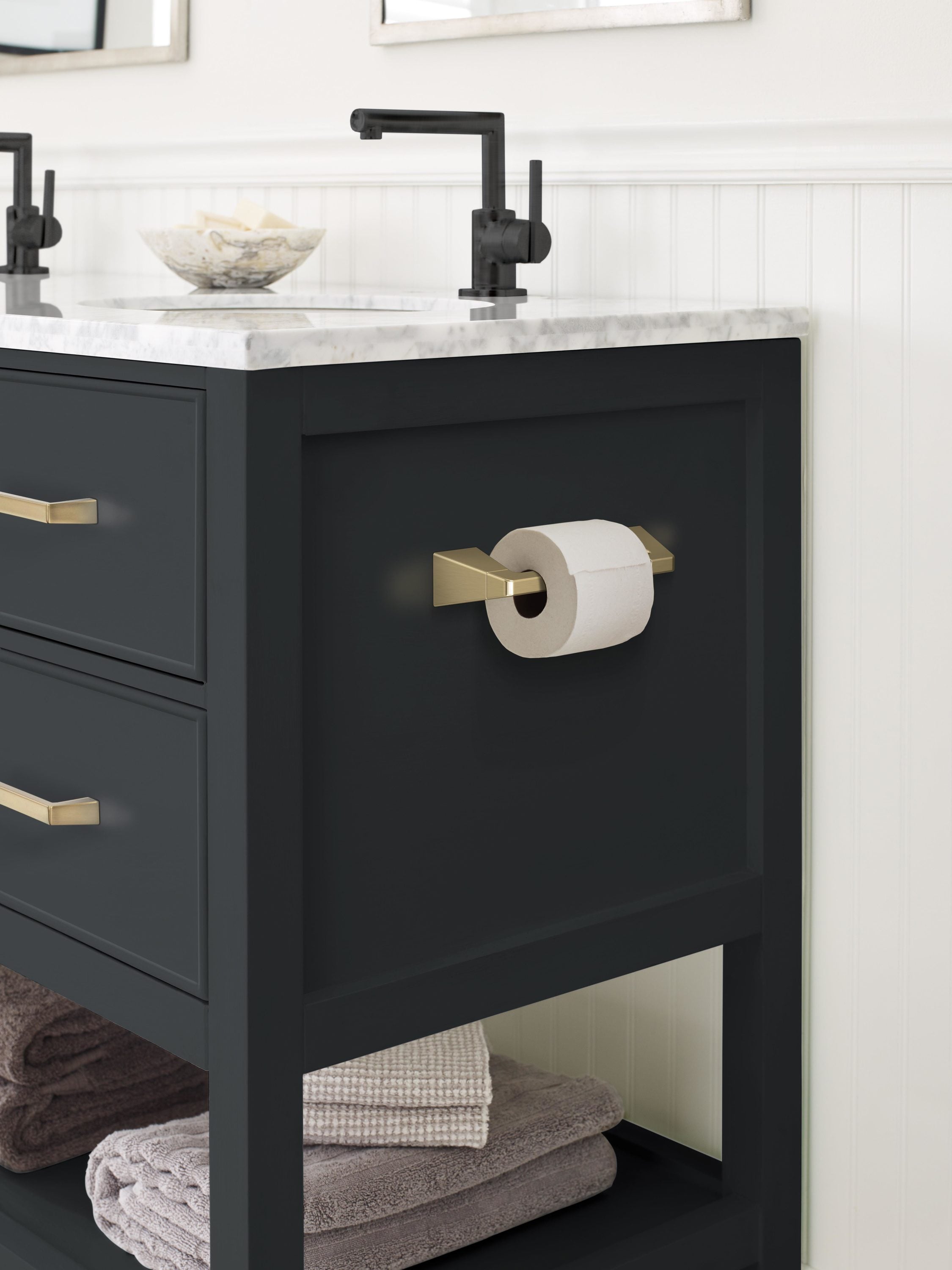 Golden Champagne Pivoting Double Post Toilet Paper Holder