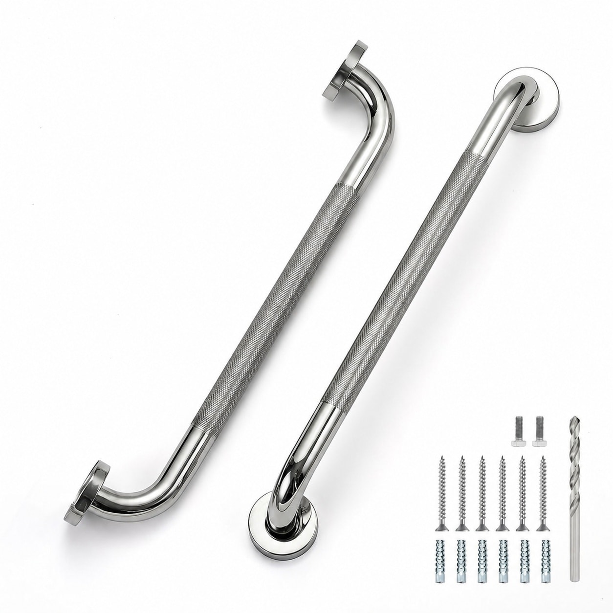 Aoibox  18 Inch Stainless Steel Shower Grab Bars Polished Nickel Anti Slip Textured Handle Wall Mounted 2 Pack