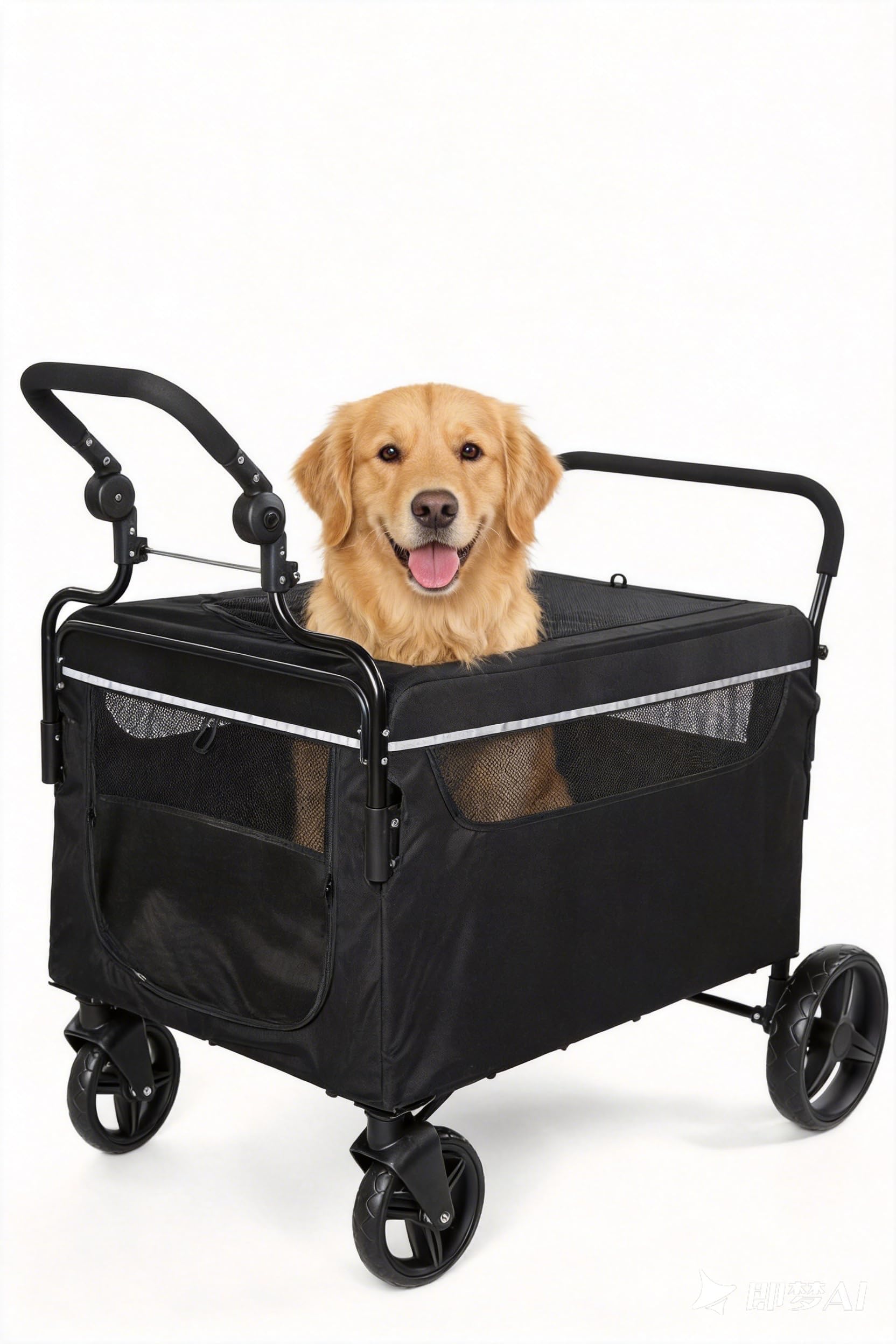 IdealHouse 2 in 1 Large Dog Stroller Wagon with Ramp Collapsible Pet Cart  for Medium and Large Dogs 50kg Capacity Collapsible All Terrain Wheels One  Step Brake Adjustable Handle Mesh Windows 360