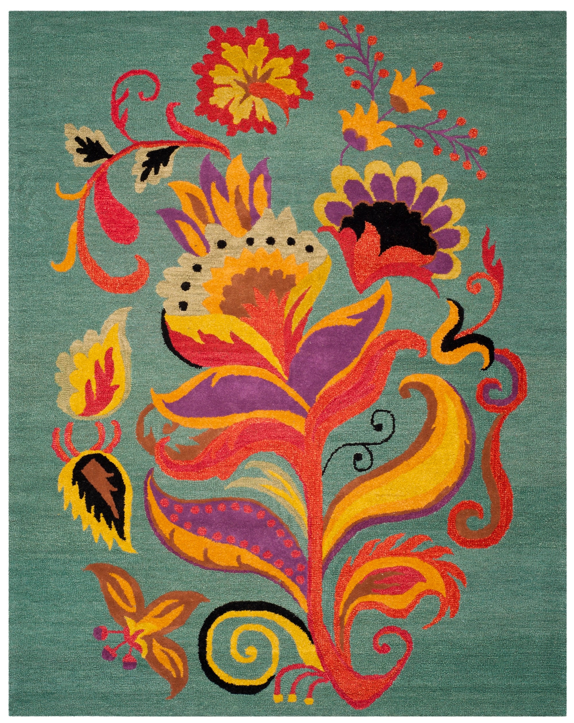 Blossom Blue Multicolor Handmade Wool 8' x 10' Area Rug
