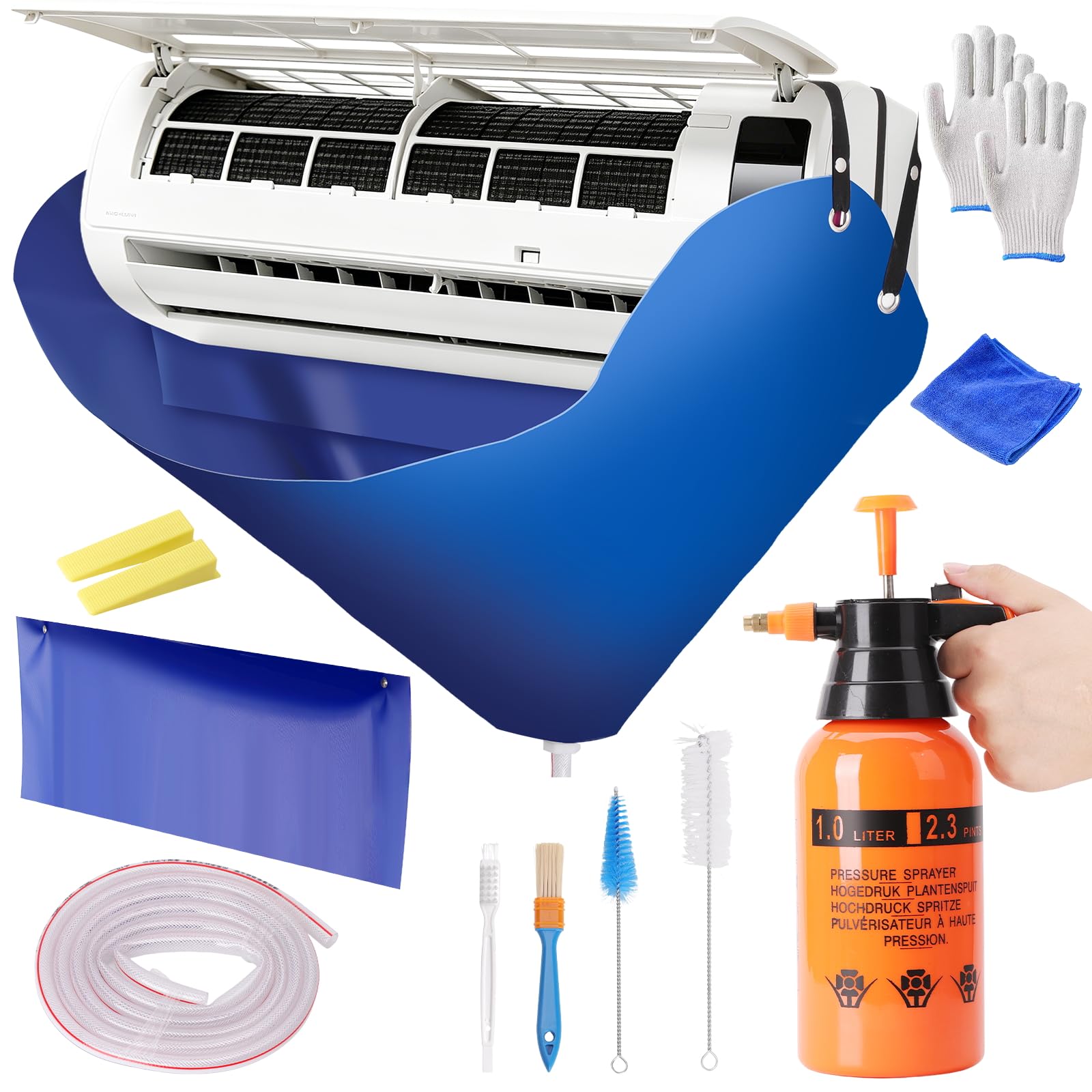 Phyfalip  Ac Cleaning Bag with Wall Protection Cloth 13Pcs Mini Split Cleaning Kit for Wall Mounted Air Conditioner durable home and garden