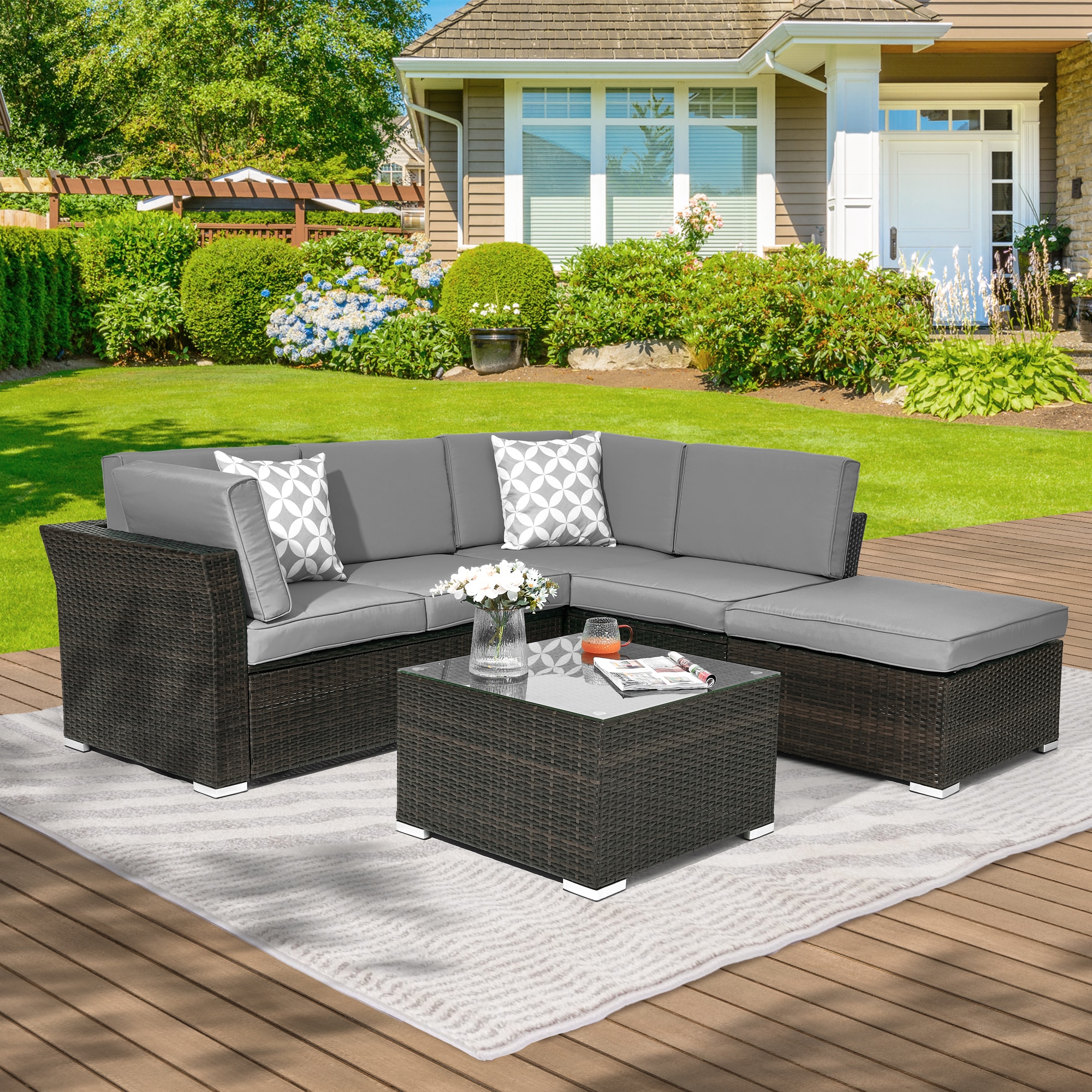 ACEGOSES Patio Conversation Set 4-Piece Wicker Patio Conversation Set ...