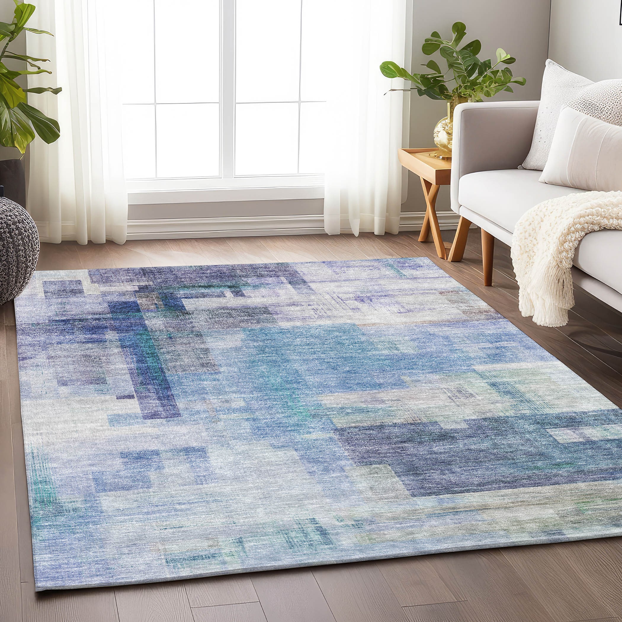 Addison Rugs ACN1067BU3X5 Chantille ACN1067BU 3 x 5 (ft) Polyester Blue Rectangular Indoor/Outdoor Geometric Machine washable Area rug