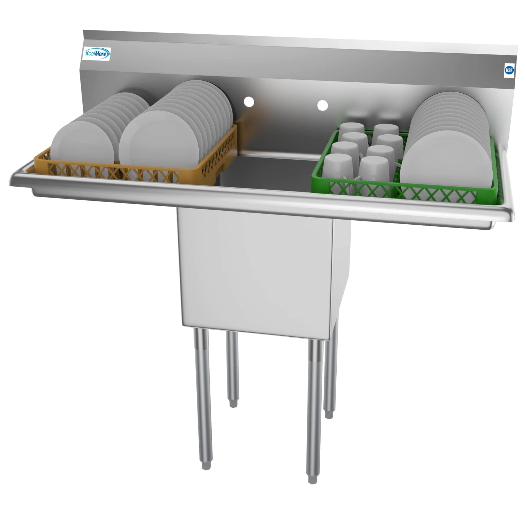 KoolMore 45 in. One Compartment Stainless Steel Commercial Sink with Drainboards Bowl Size 15 x 15 x 12 in.