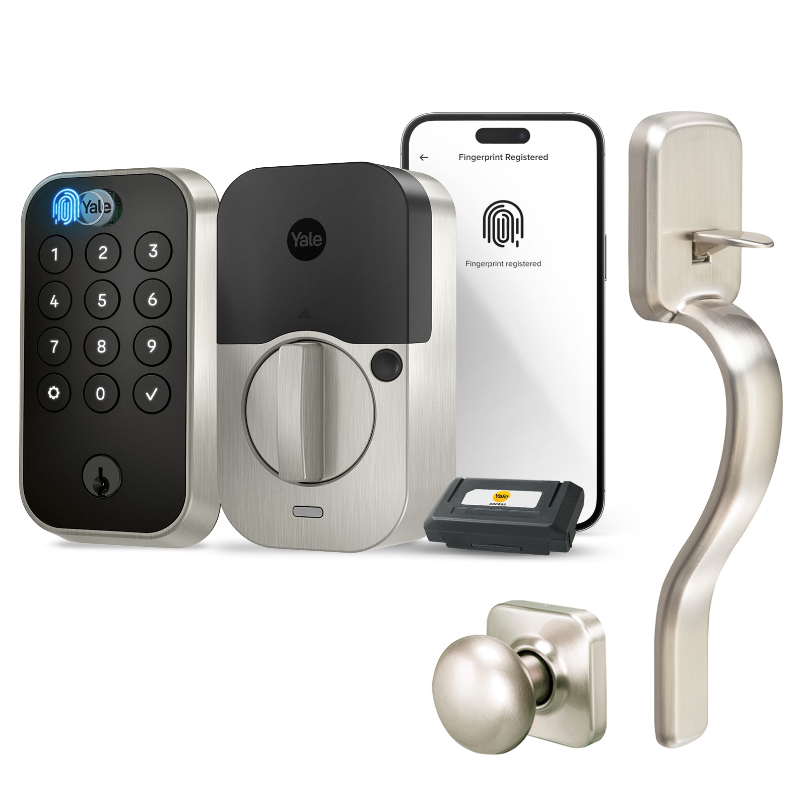 Yale BYRD410FWF1RX619 Assure Lock 2 Biometric Ridgefield Bundle Satin Nickel Smart Lock Electronic Deadbolt and Handleset with Wifi Bluetooth and Fingerprint Keypad