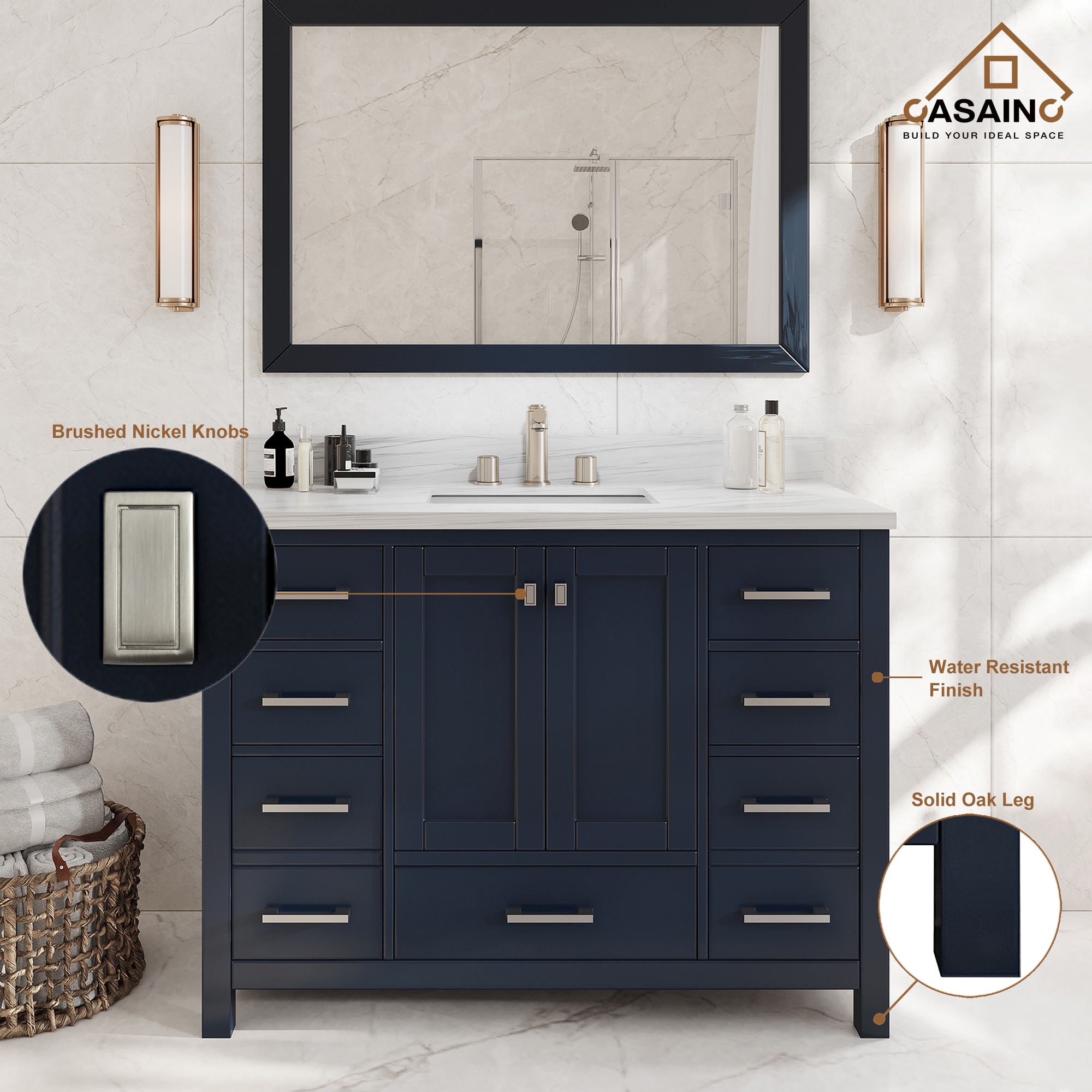 Diamond NOW Cassidy 48-in Admiral Blue Single Sink Bathroom Vanity with  White Cultured Marble Top