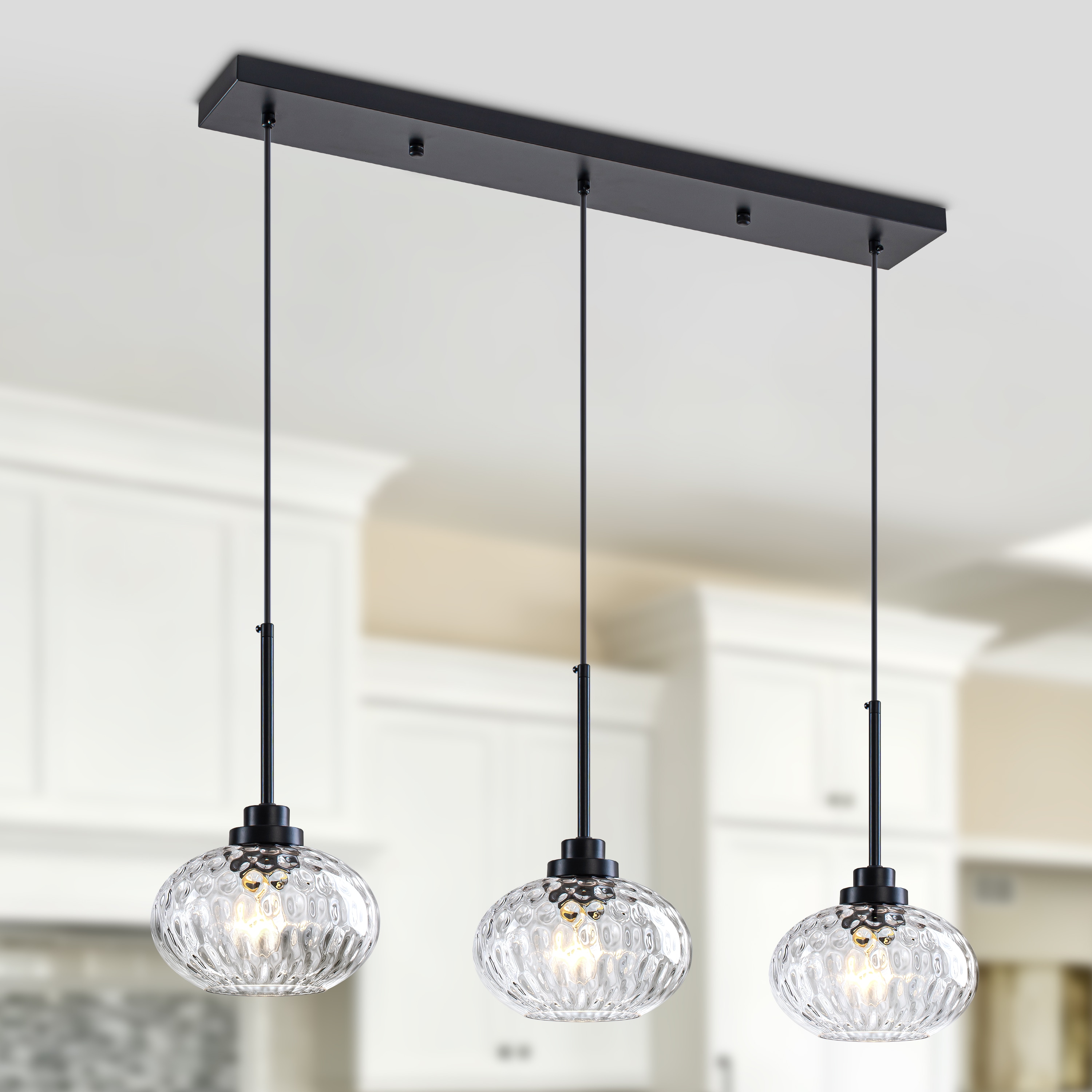GoYeel - Ripple 3 -Light Black Modern/contemporary Textured glass Linear Hanging Kitchen Island L...
