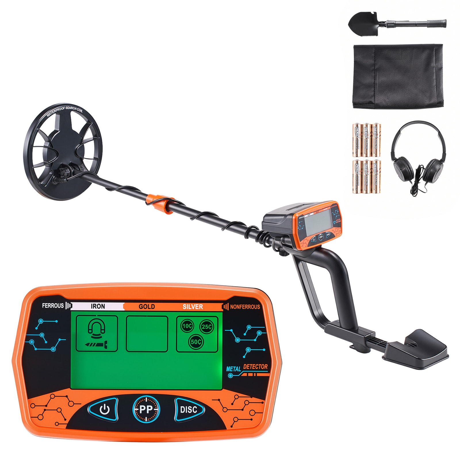 Mecale 8 in Metal Detector IP68 Waterproof Coil 8 in Detection Depth 5.8 kHz LCD Display Black