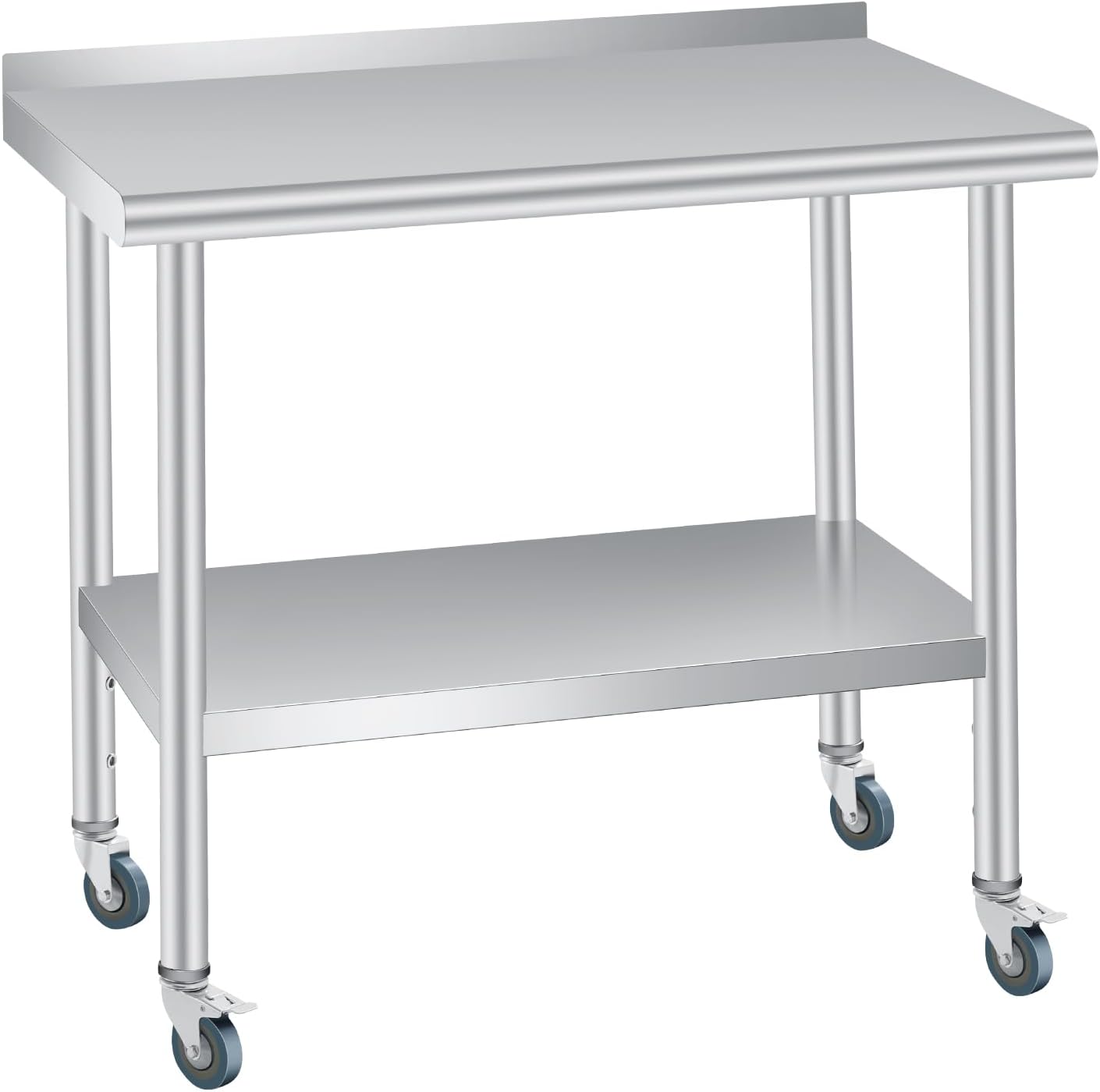 Garvee Ultimate Durability Workhorse Stainless Steel Commercial Folding Table/Easy/Fold Commercial Shop Essential/ 36 Inch x24 Inch  Stainless Steel Prep Table with Backsplash/   Adjustable Undershelf /  4 Caster Wheels/   Heavy Duty/  With wheels