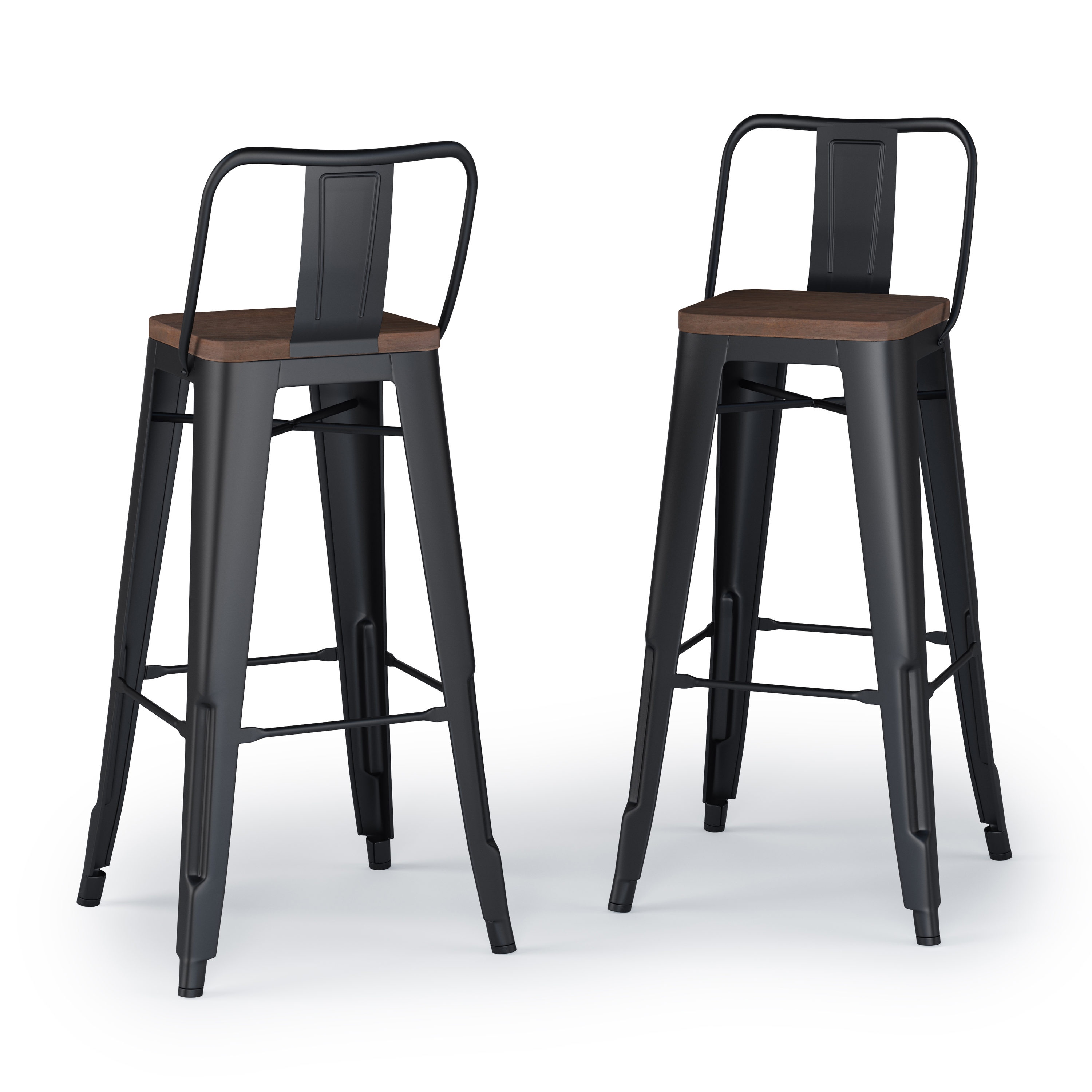 Simpli Home AXCRAY30MW-GBL Rayne 2 -Set Black 30.2-in H Bar height Square seat Metal Bar Stool and Back