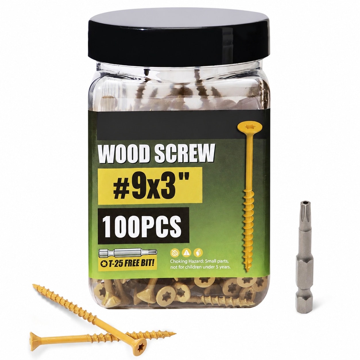KIWDZFU  Deck Screws Three Inch Tan Coated Exterior Wood Screws Number Nine by Three with Star Drive and T25 Star Bit Included One Hundred Pieces