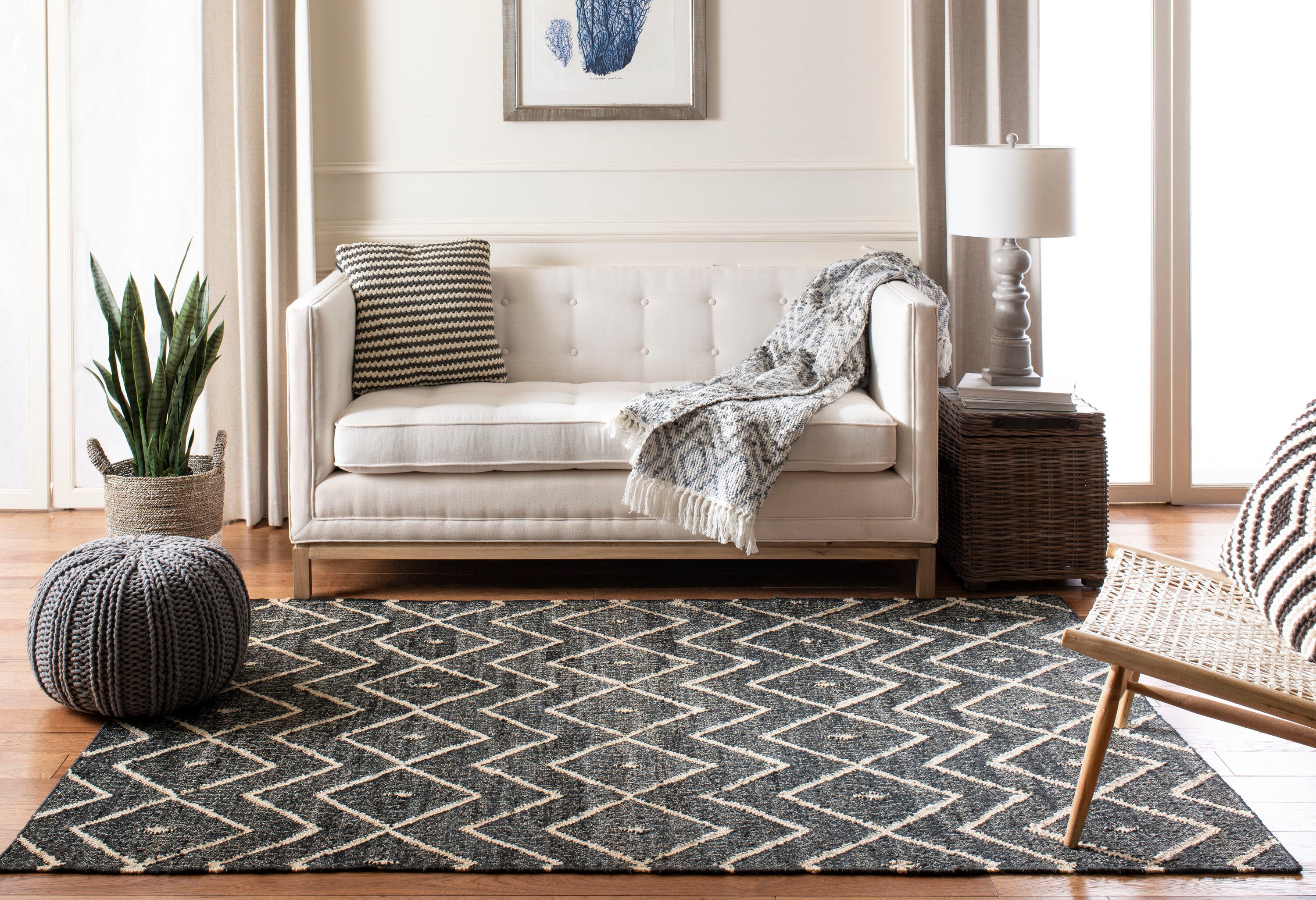 Handmade Charcoal and Natural Wool Cotton Round Area Rug