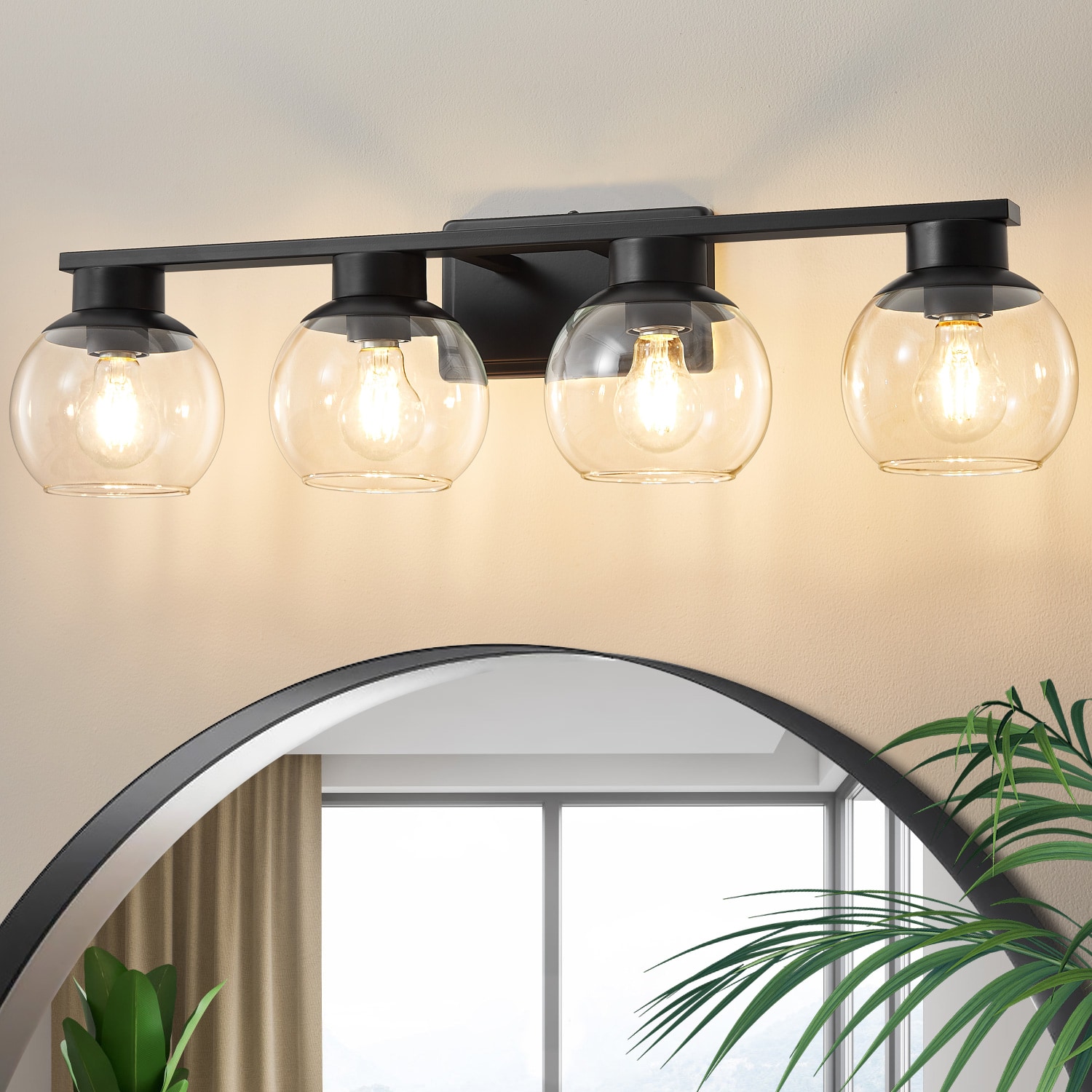 POWLIG Vanity Light 29.53-in 4 Light Gloss Black Modern/contemporary Bathroom Vanity light