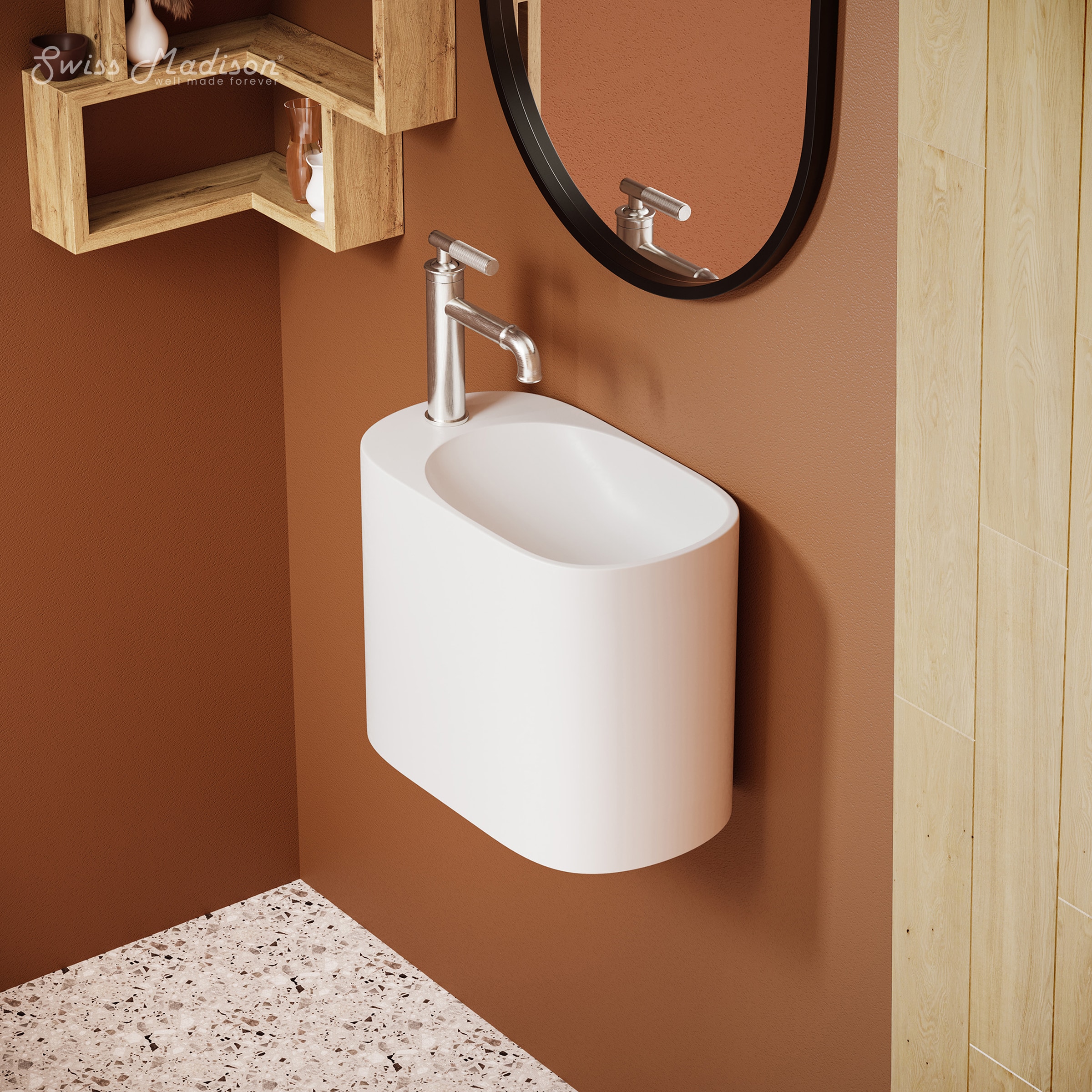 Swiss Madison SM-25-WSARE02MW Arezzo Stone 18-in Wall-mount Oval Modern Matte White Bathroom Sink
