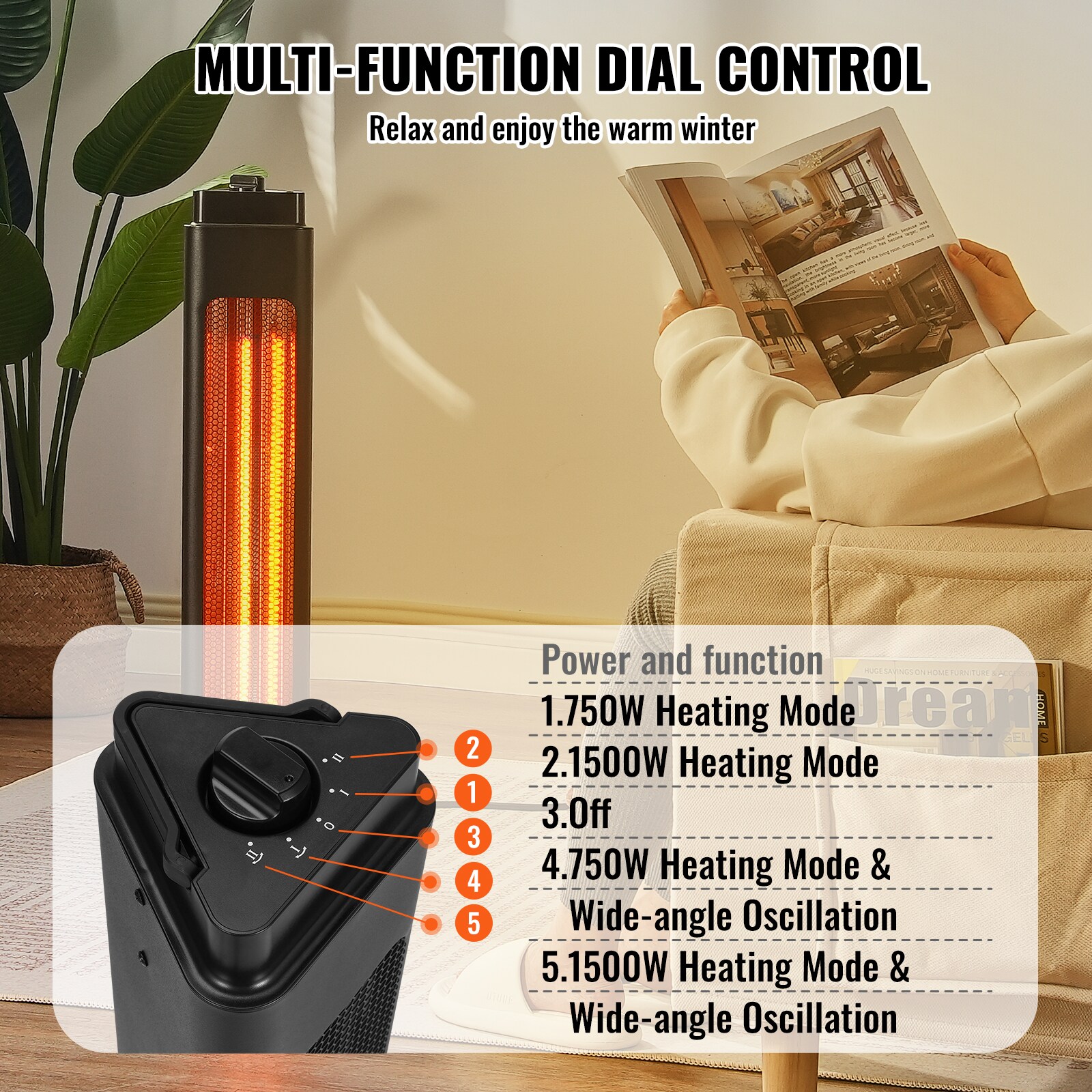 Black 31.5" Electric Infrared Convection Heater