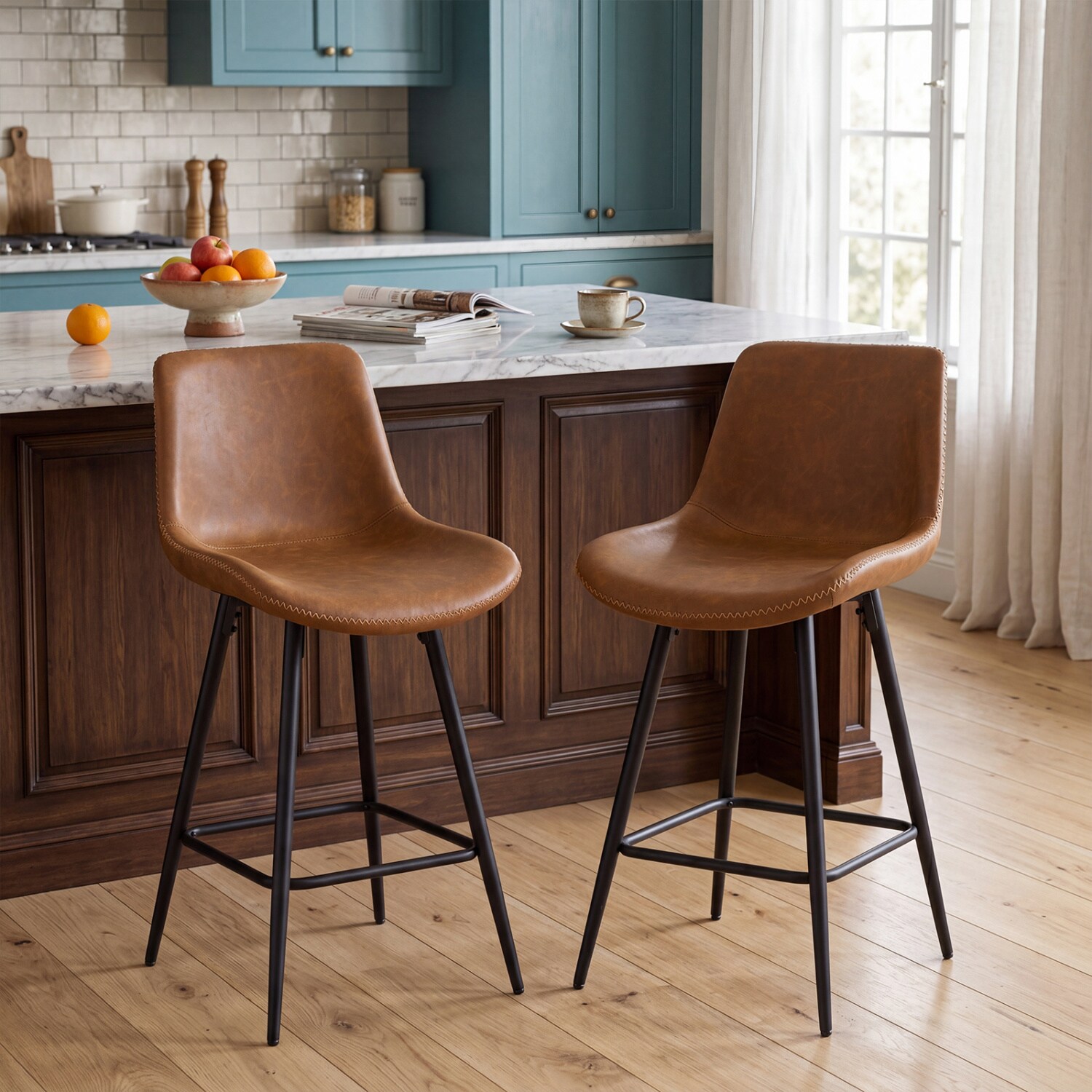 Volenca 2-Piece 24-in Bar Stool Set with Curved Backs Footrests and ...