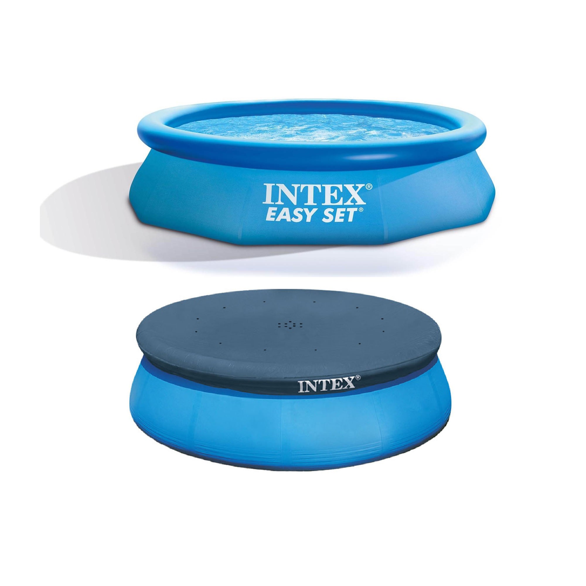 Intex 176814 28120EH + 28021E 10-ft x 10-ft x 30-in Inflatable top ring Round Above-Ground Pool with Pool Cover