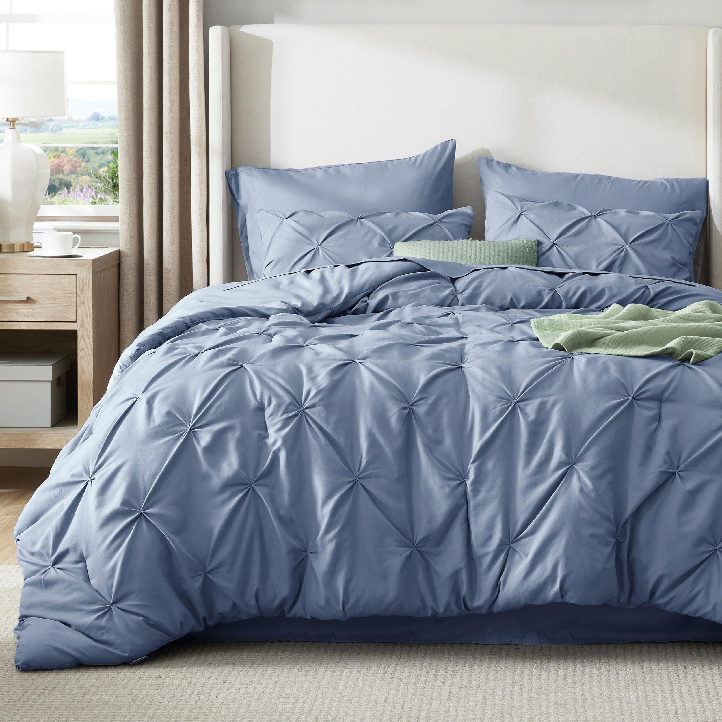 Bedsure 68x88 Twin-XL 7-Piece Blue Pintuck Bed in a Bag