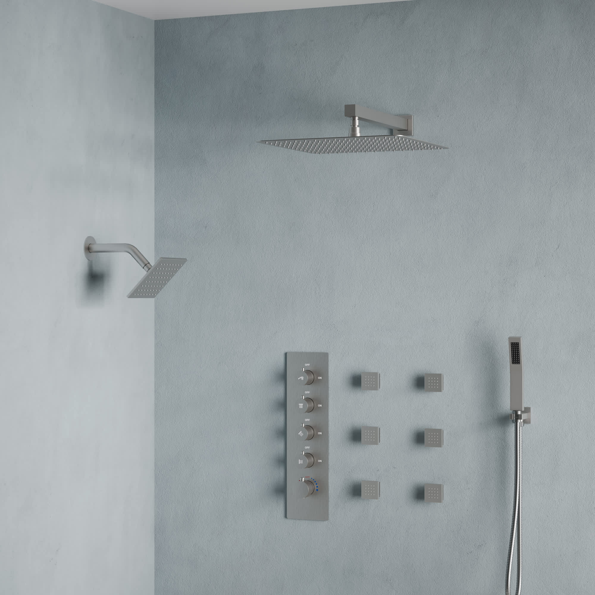 EVERSTEIN SFS-1064-NK16 15-Spray Fixed and Handheld Shower Head with 16 in. Wall Mount Dual Shower Heads in Brushed Nickel