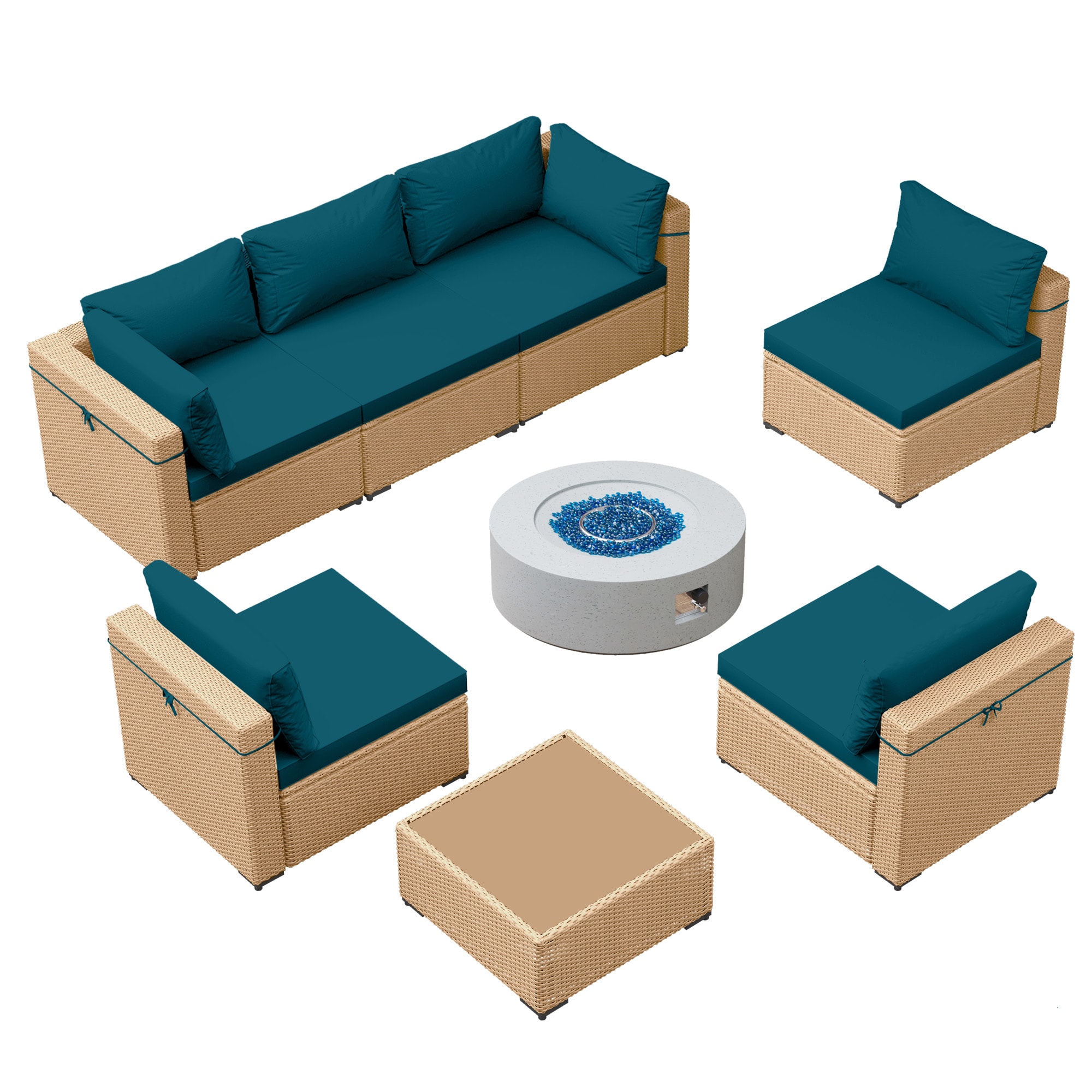 UPHA TBBE-ABC28SYMB-DLBLU 8 -Piece Wicker Patio Conversation Set with Blue Cushions