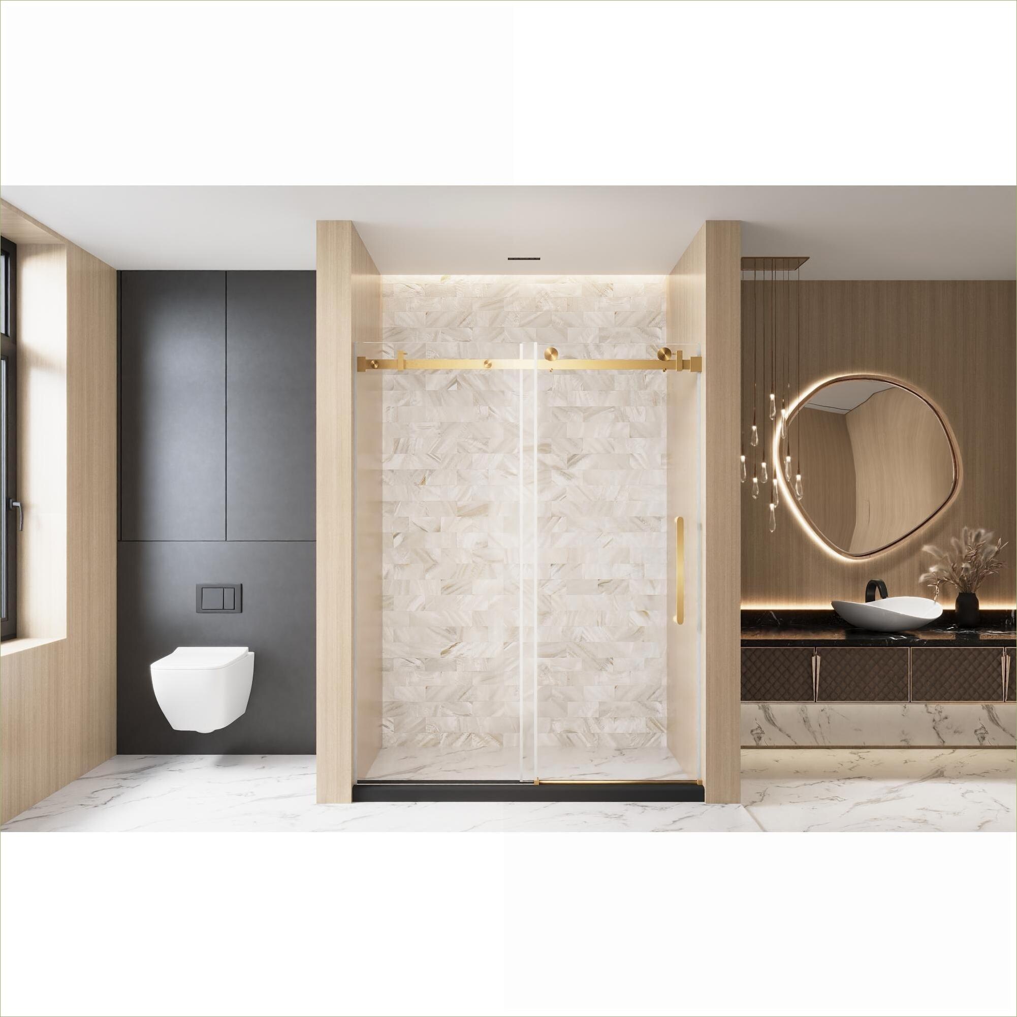Watnature Champagne Gold Frameless Sliding Shower Door 48W times