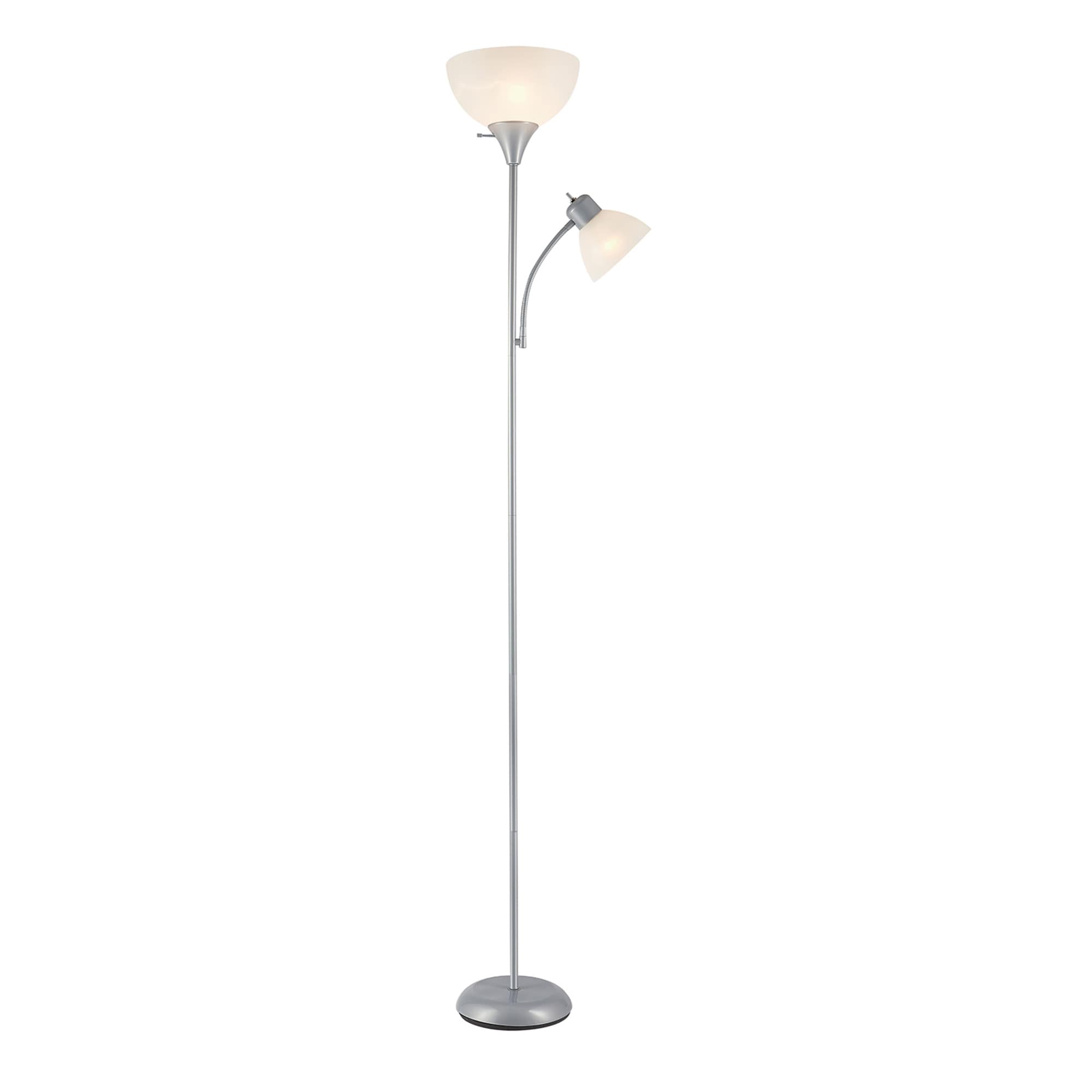 Globe Electric 72.88-in Silver Torchiere with Reading Light Floor Lamp ...