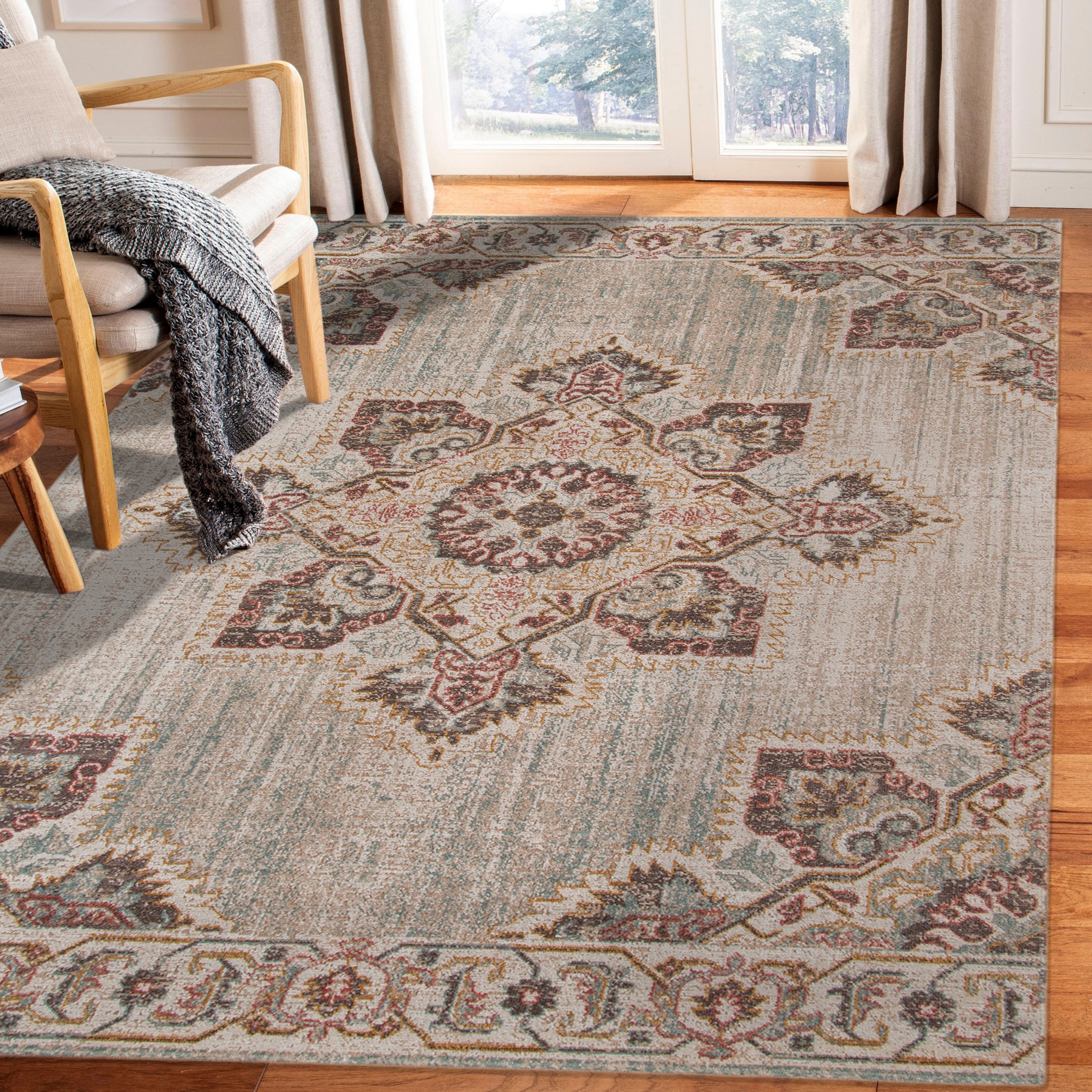 Amer Rugs ETE20311511 4 x 6 (ft) Polypropylene BEIGE/Sand Rectangular Indoor Medallion Farmhouse/Cottage Area rug