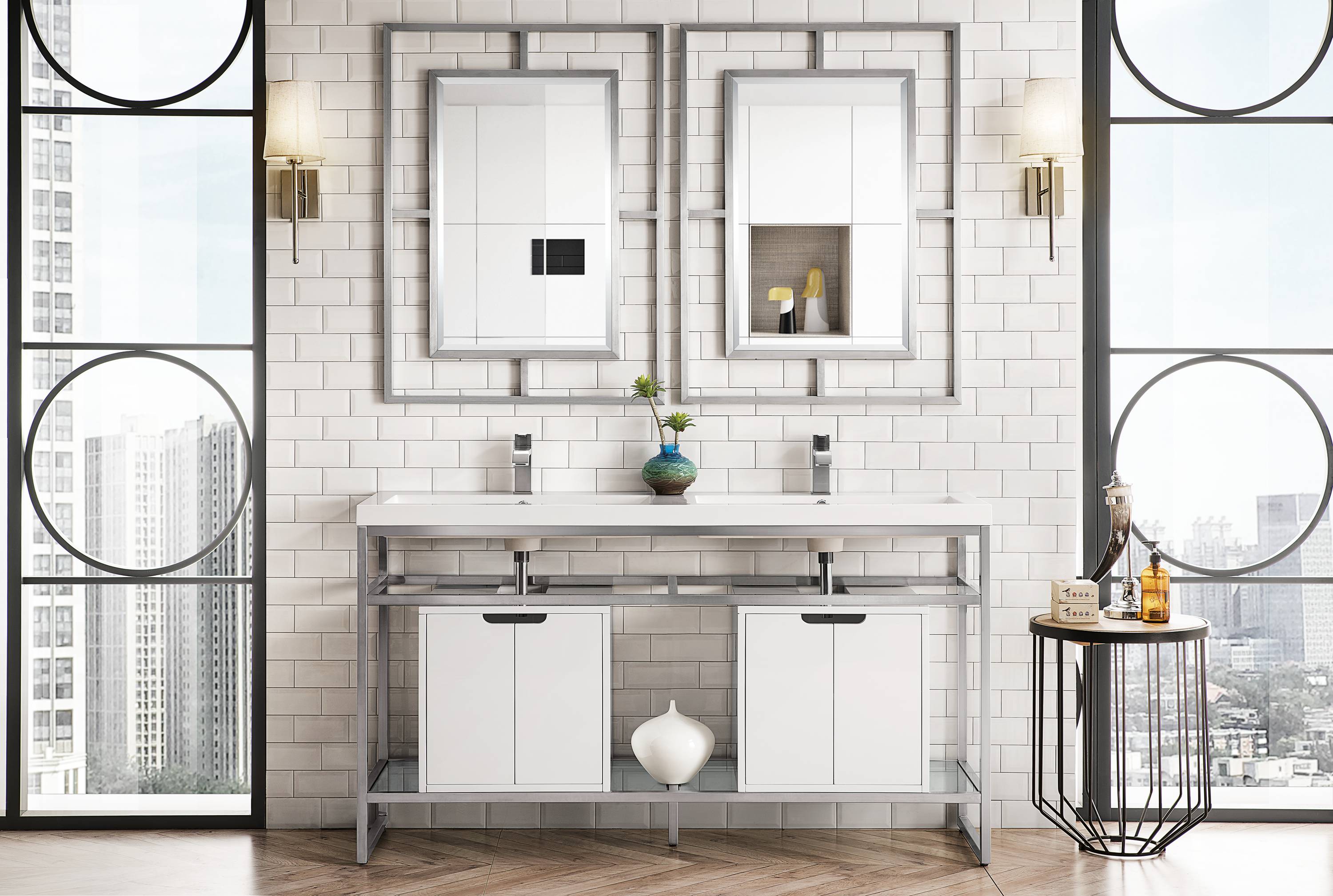 James Martin Vanities C105V63BNKSCGWWG Boston Brushed Nickel Stainless Steel Freestanding Transitional Console Sink with Base (63-in x 18.1-in x 35.5-in)