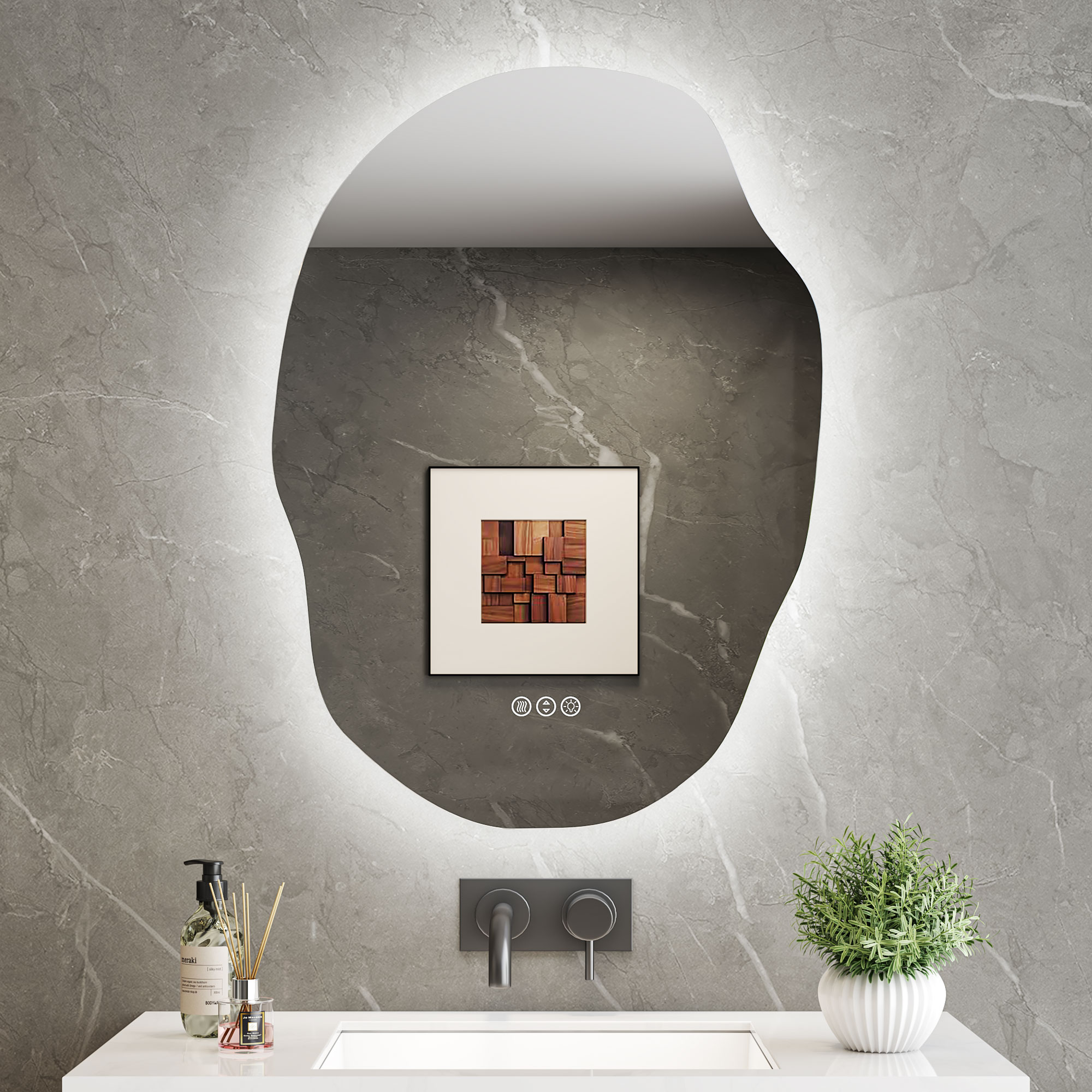 Dimelax 24-in x 32-in Polished Frameless Irregular Backlit Dimmable LED Lighted Fog Free Bathroom Vanity Mirror