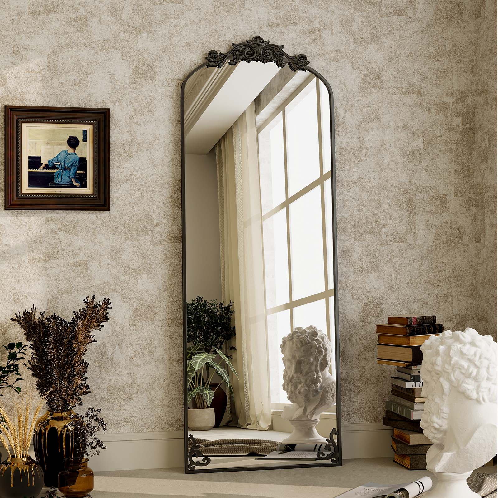BEAUTYPEAK LS-HTGZ2164-BK 21-Inches W x 64.0-Inches H Arch Black Framed Full Length Floor Mirror