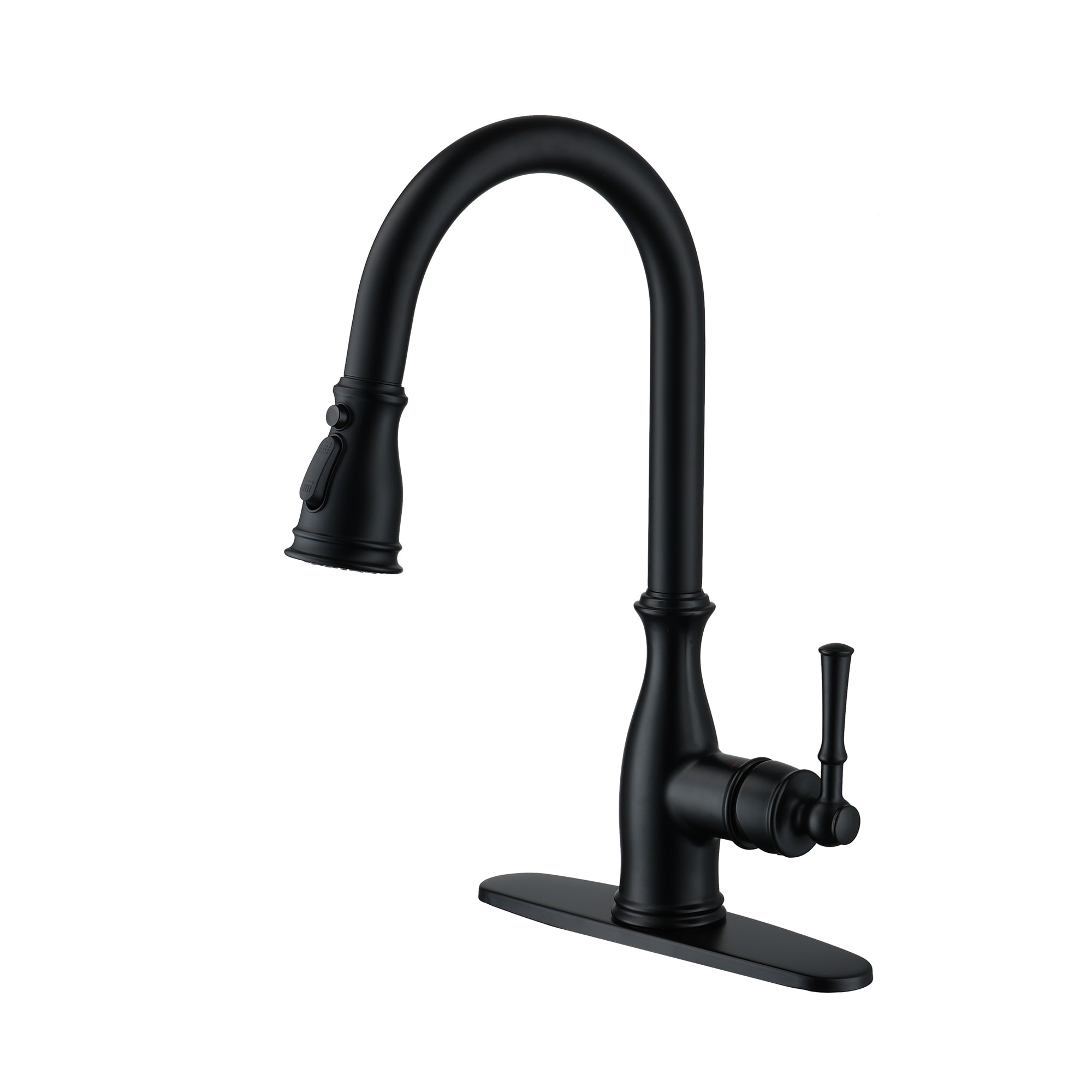 Clihome RB0717 kitchen faucet Matte black Single Handle Deck-mount Pull-down Kitchen Faucet with Sprayer ( Deck Plate Included )