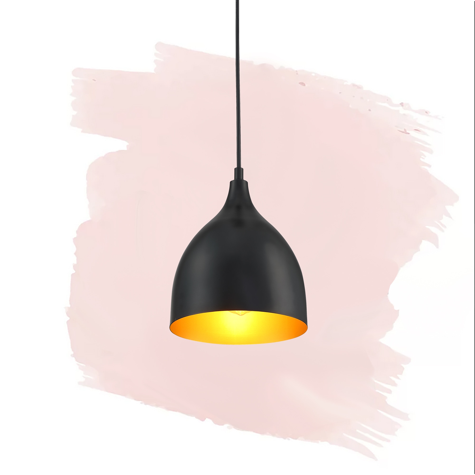 Matte Black Mini Pendant Light with Gold Interior