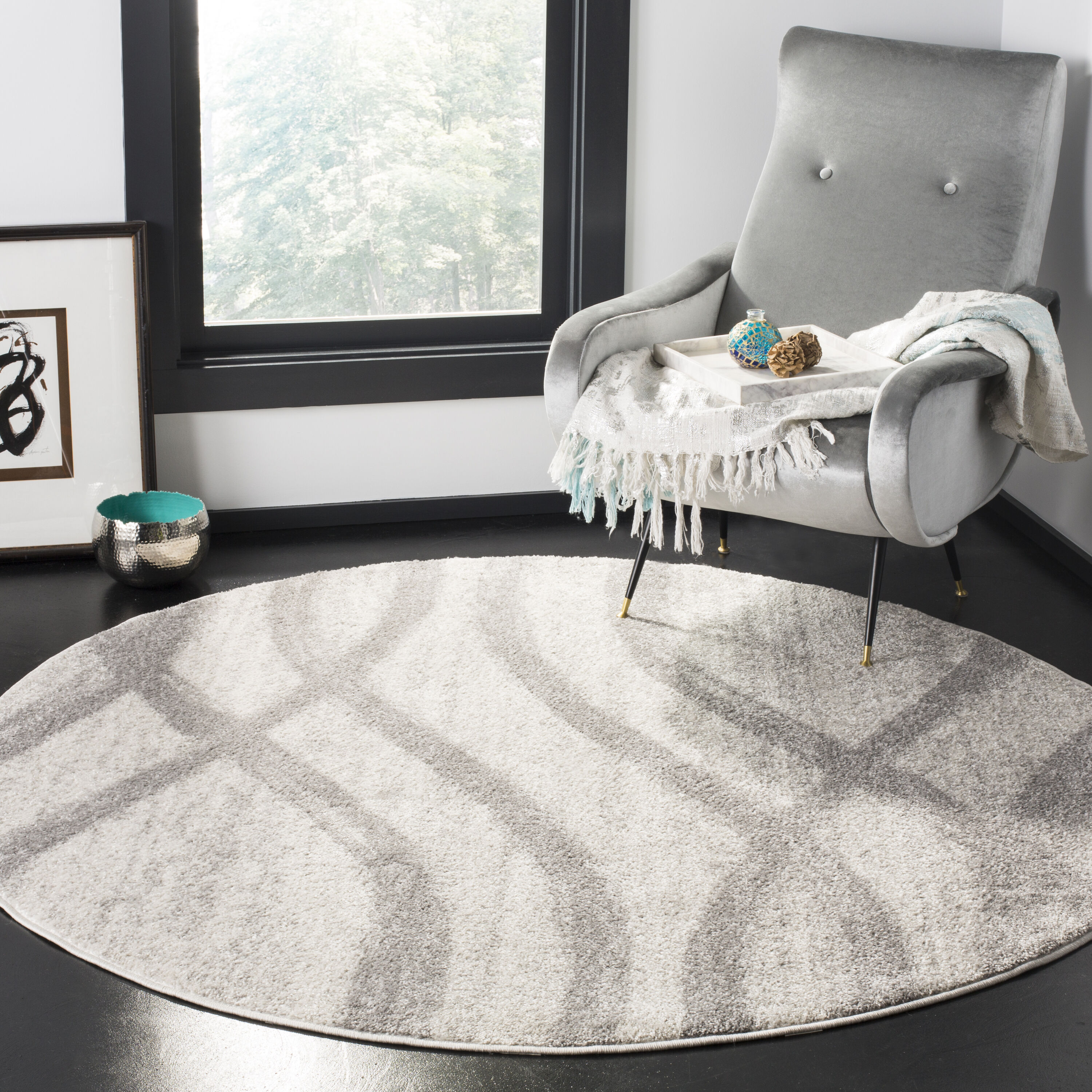 Safavieh ADR125C-4R Adirondack Rosten 4 x 4 (ft) Loomed Polypropylene Cream/Gray Round Indoor Abstract Lodge Area rug