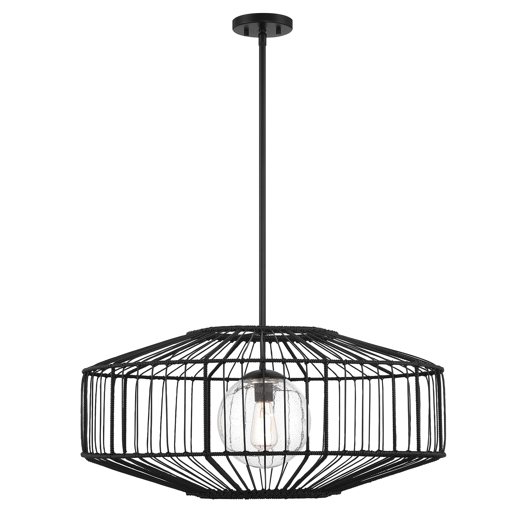 Savoy House 7-1429-1-89 Marcy 1-Light Pendant in Matte Black Matte Black Bohemian/global Art glass Drum Large Indoor/Outdoor Hanging Pendant light