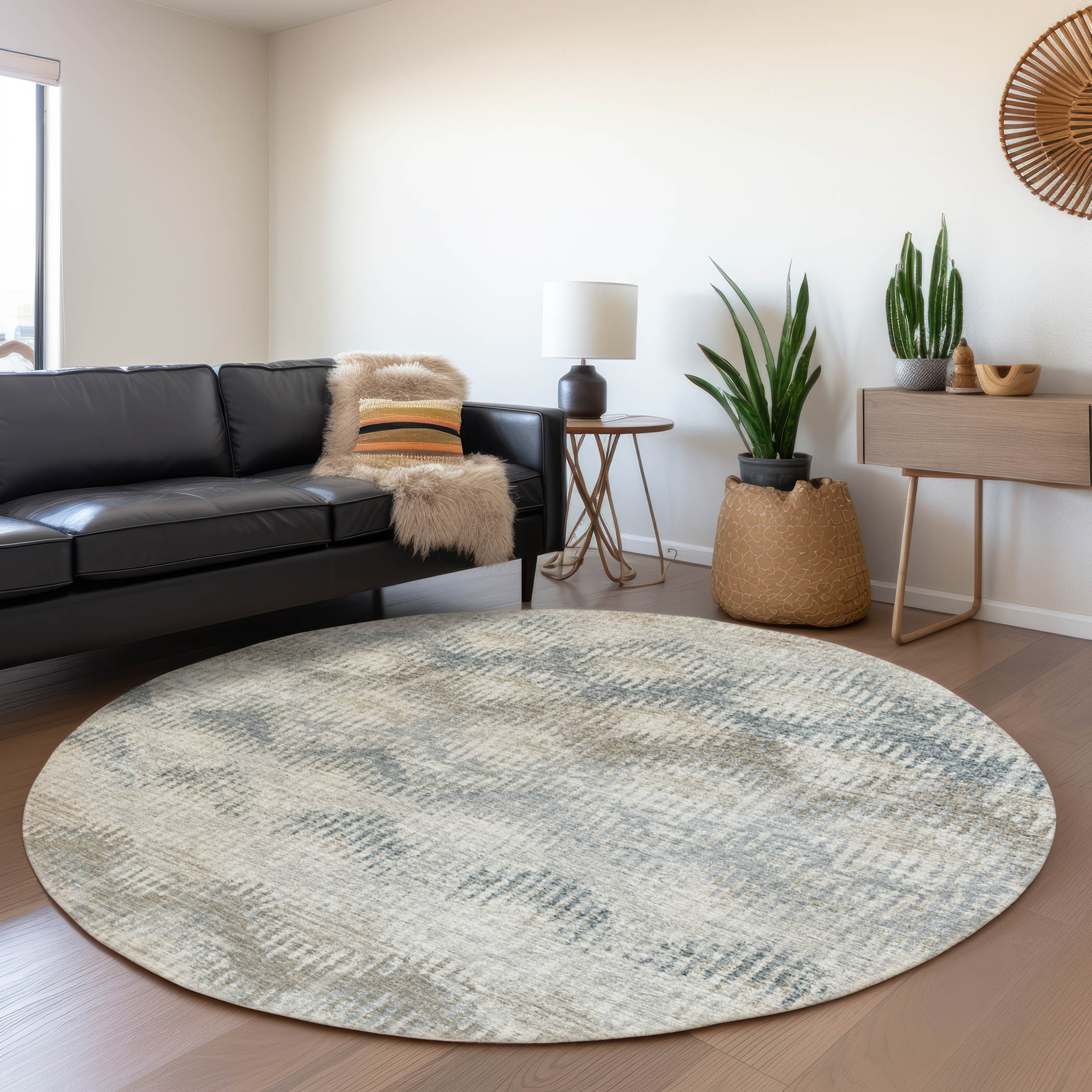 Addison Rugs AMF80LI8RO Mayfield AMF80LI 8 x 8 (ft) Loomed Polyester Linen Round Indoor Abstract Machine washable Area rug