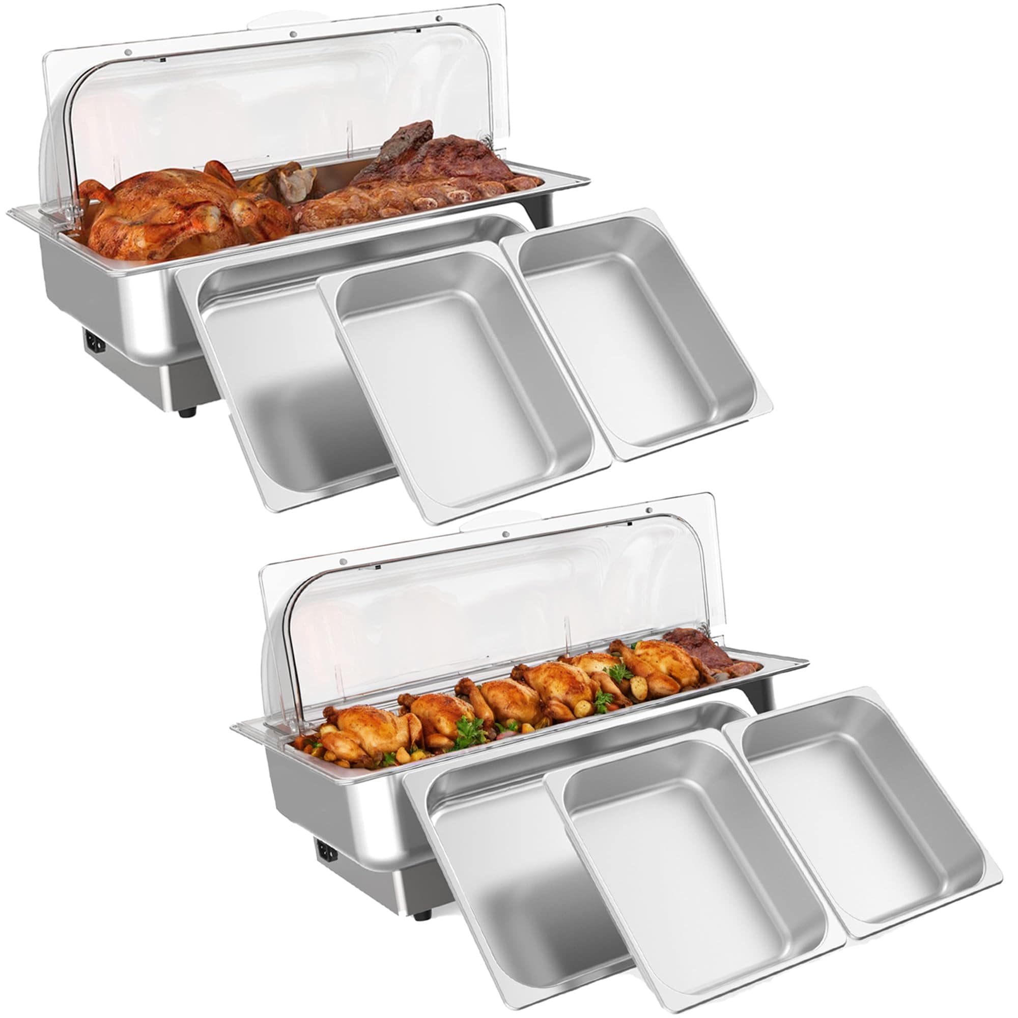 GarveeLife LSLX0416CL17 Rectangular Electric Chafing Dish Buffet Set Roll Top with Temperature Control 9QT Stainless Steel Food Servers and Warmers with Transparent Lid