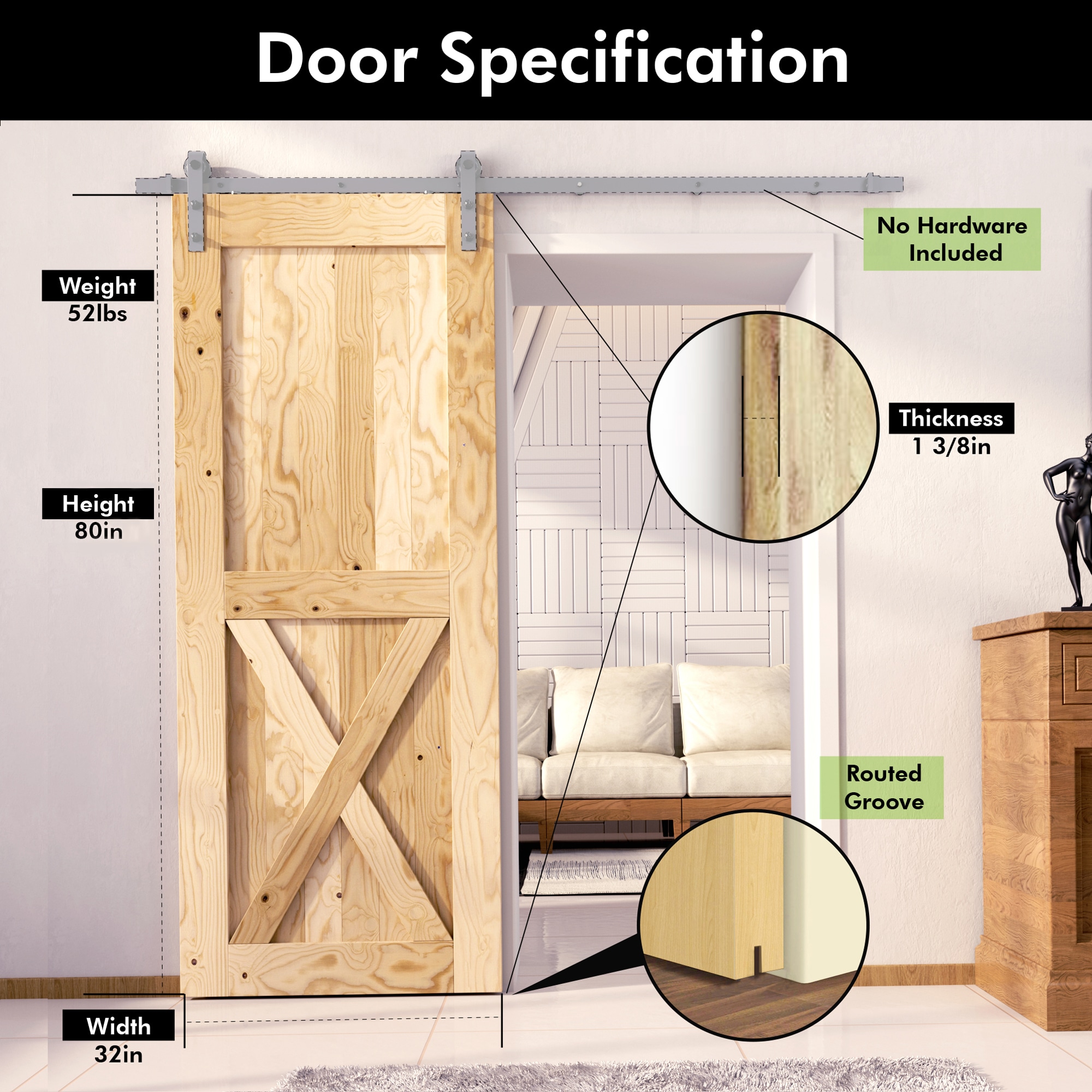 HOMACER HOMDR-3280-FR Barn-Doors - View #3