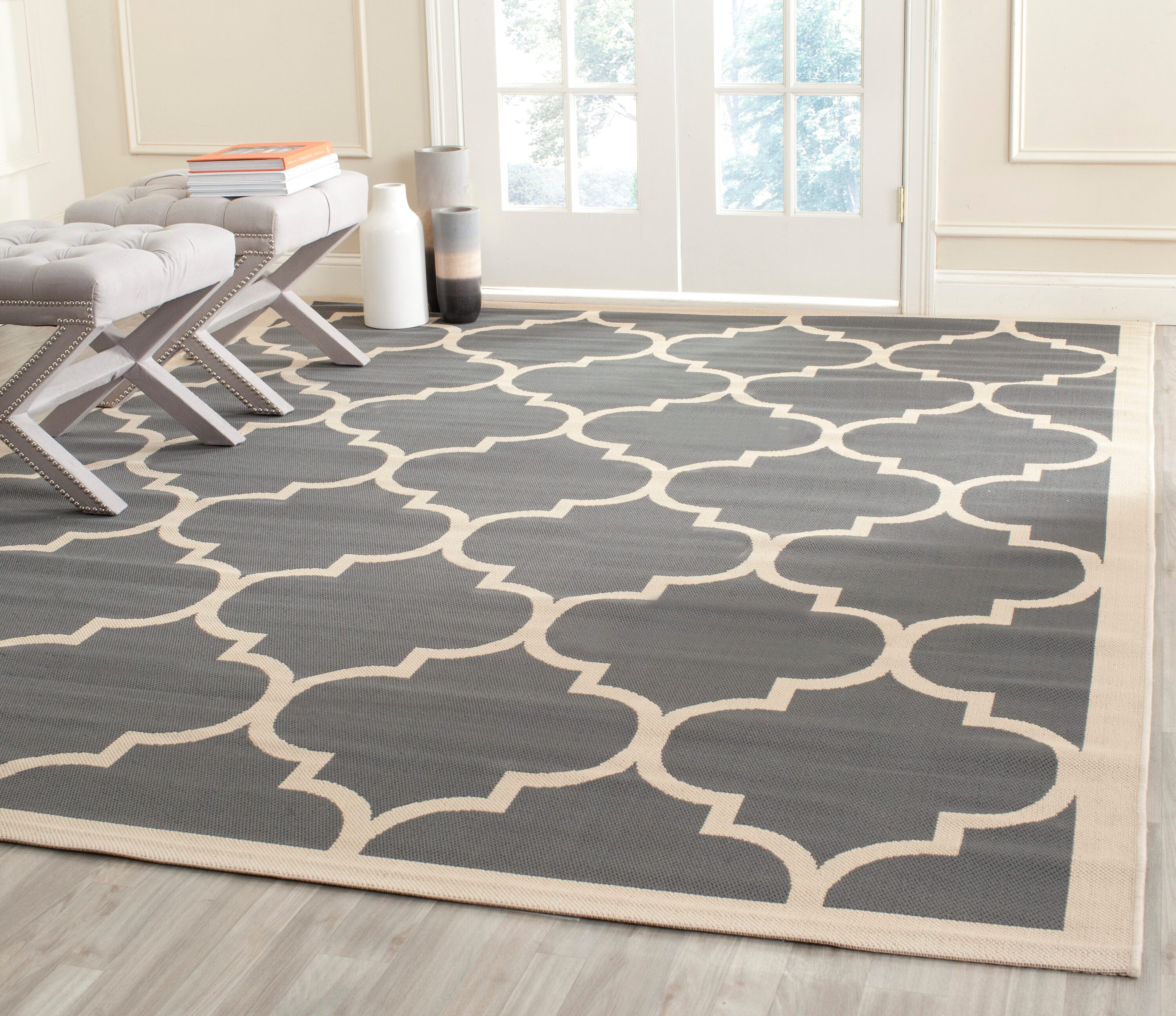 Safavieh CY6914-246-810 Courtyard 8 x 10 (ft) Loomed Synthetic Anthracite/Beige Rectangular Indoor/Outdoor Geometric Area rug