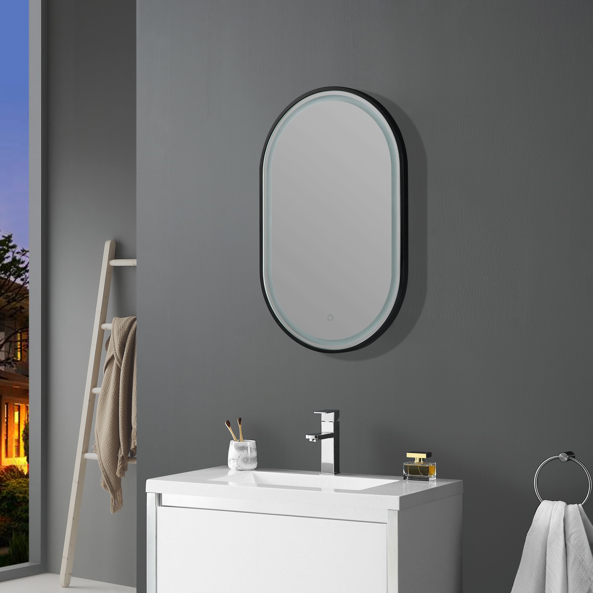 OVE Decors Amani 20.08-in W x 31.89-in LED Lighted Black Oval Framed Frameless Bathroom Vanity Mirror the Bathroom Mirrors department at Lowes.com