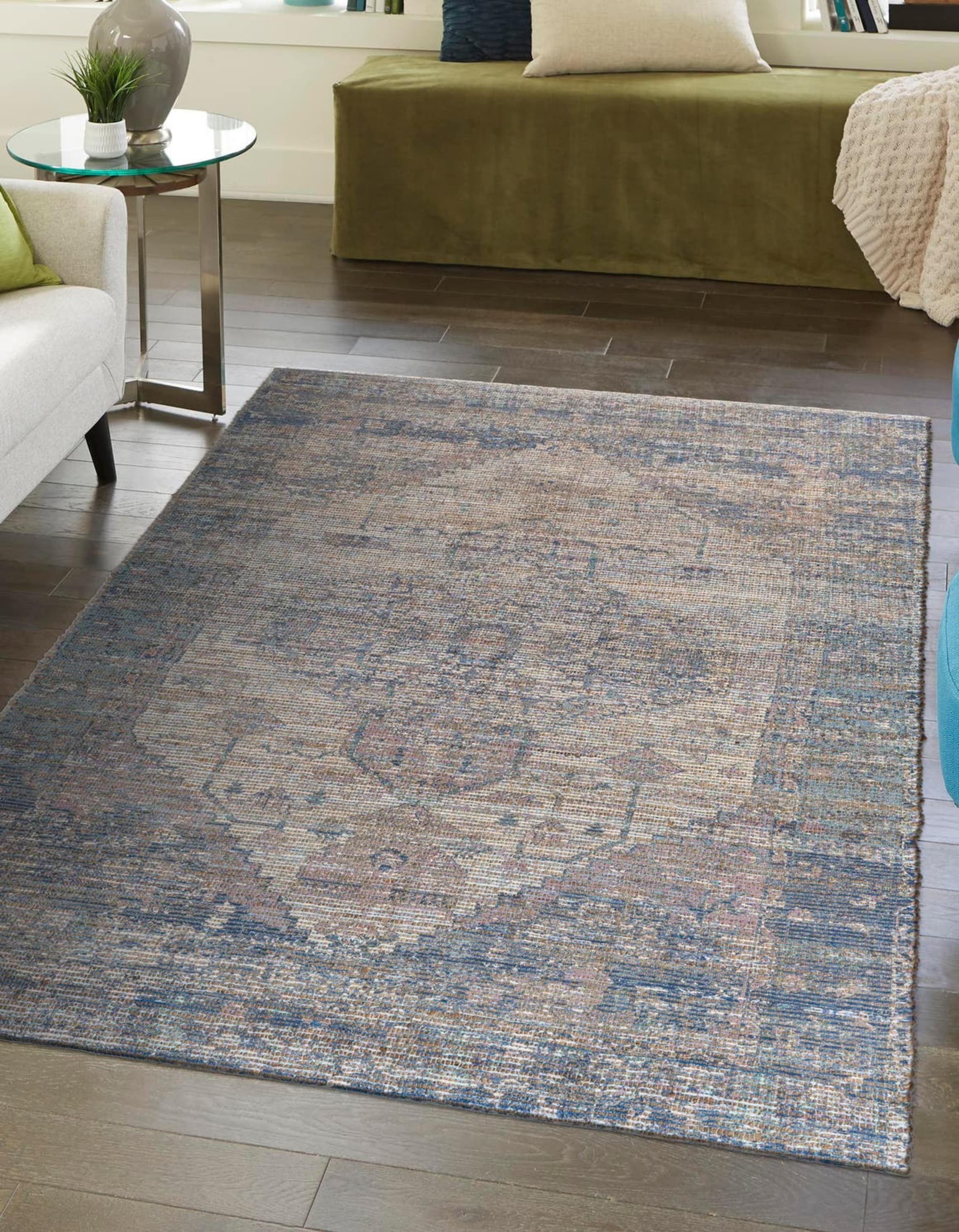 Unique Loom 3192169 Chenille Jute 4 x 6 (ft) Braided Jute Blue Rectangular Indoor Medallion Area rug