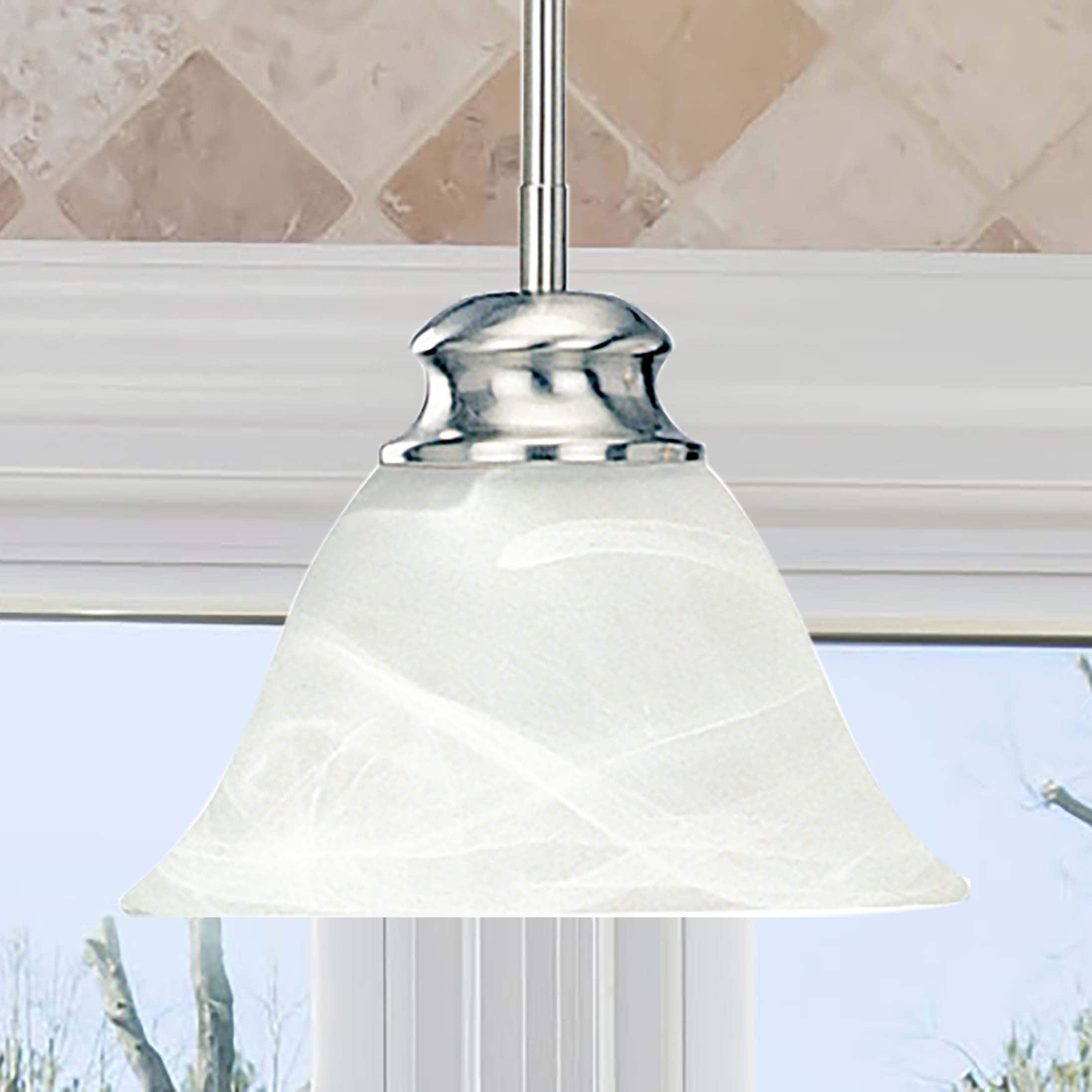 Brushed Nickel Mini Pendant with Alabaster Glass Shade
